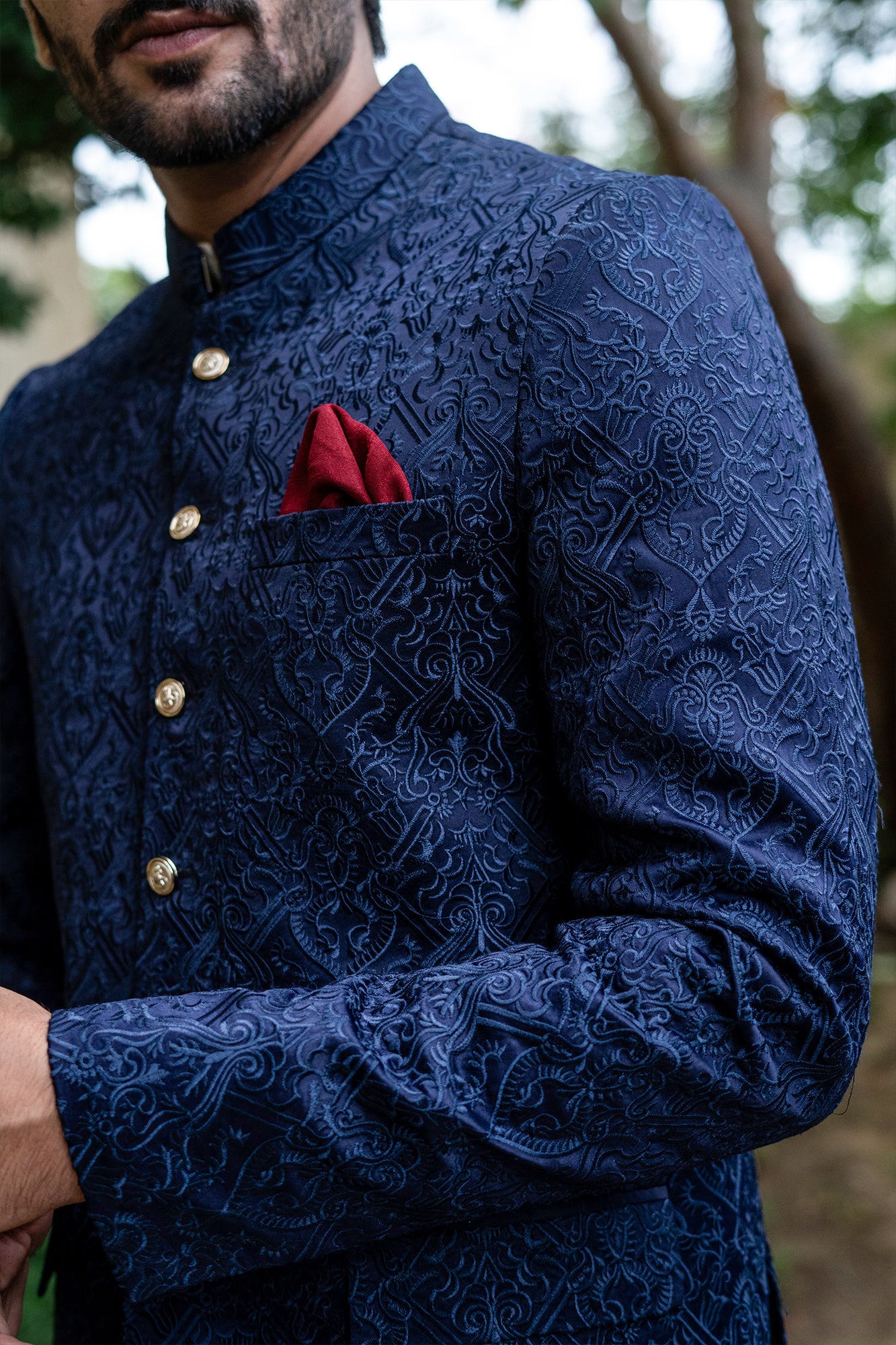 ER 2082 Navy BLue Chicken Embroidery wedding Prince Coat