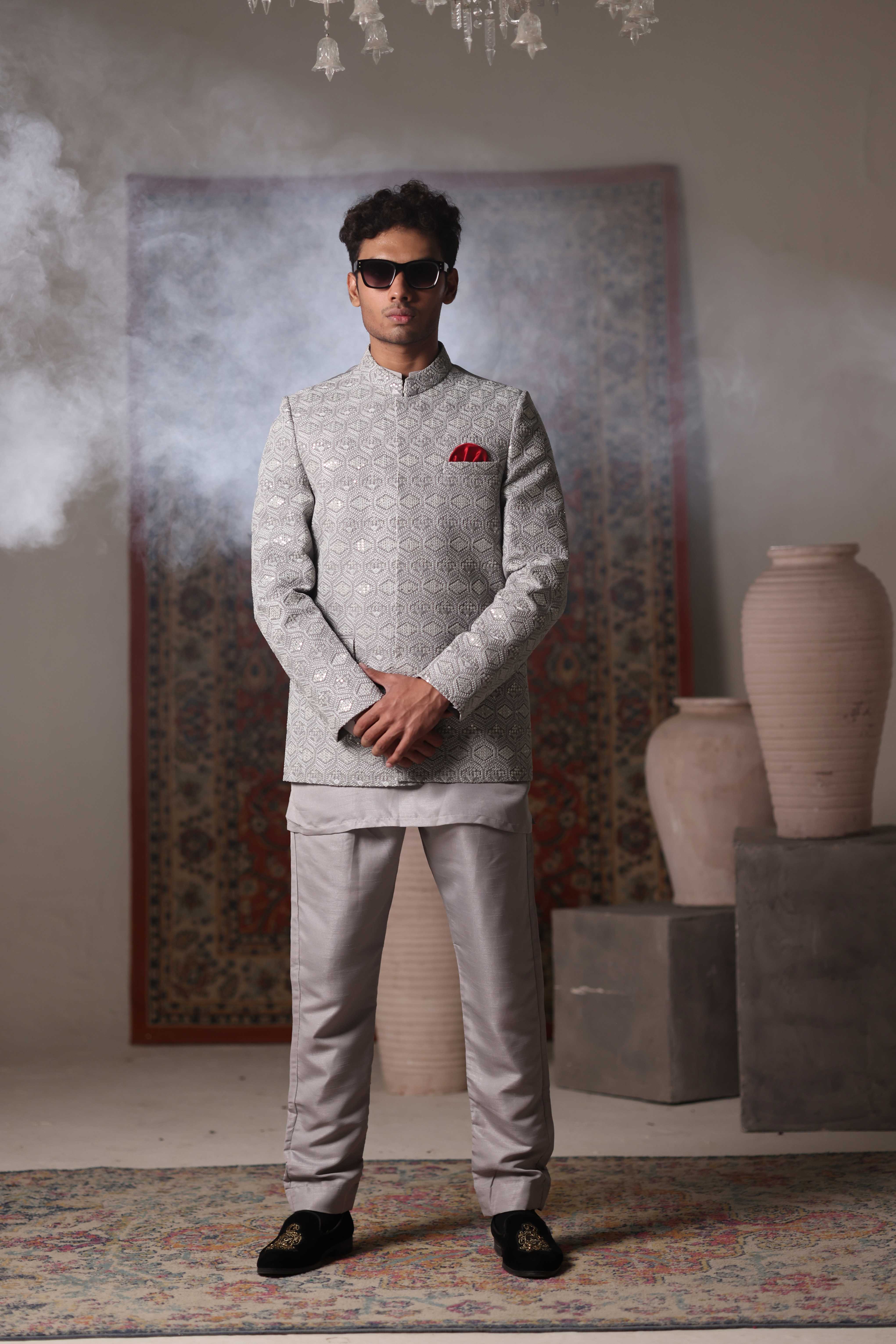 ER 3023 Grey Sequance Prince Coat