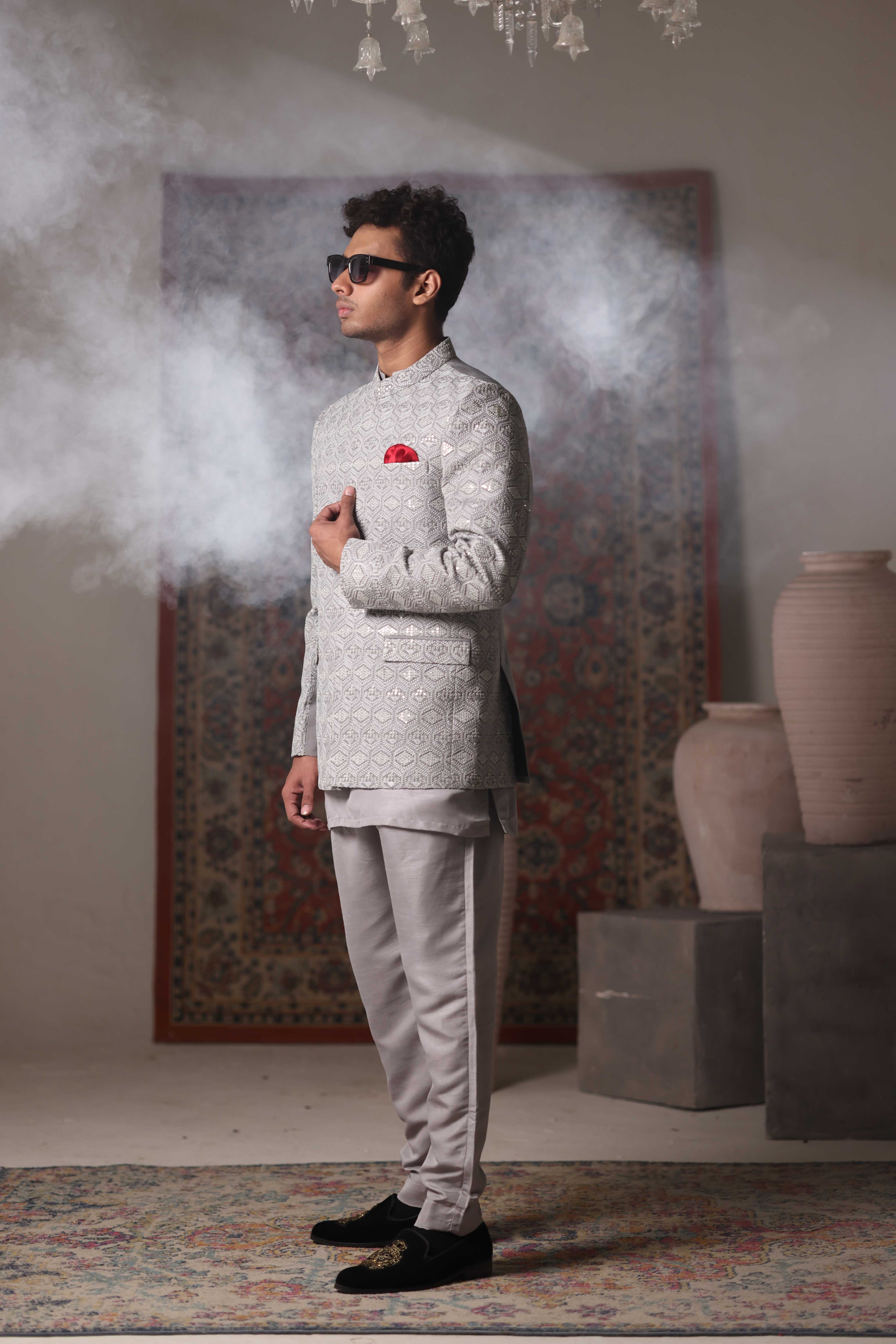 ER 3023 Grey Sequance Prince Coat