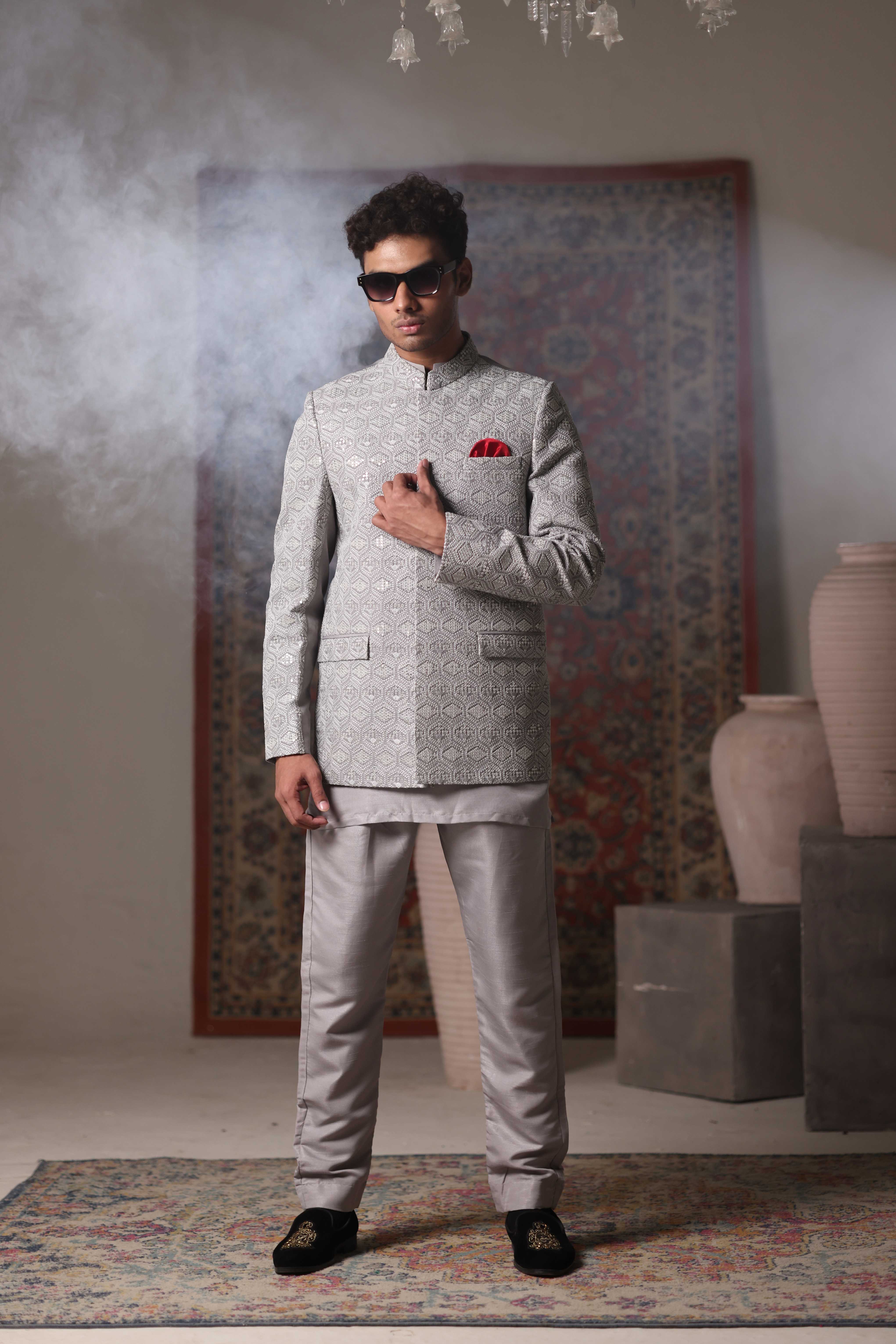 ER 3023 Grey Sequance Prince Coat