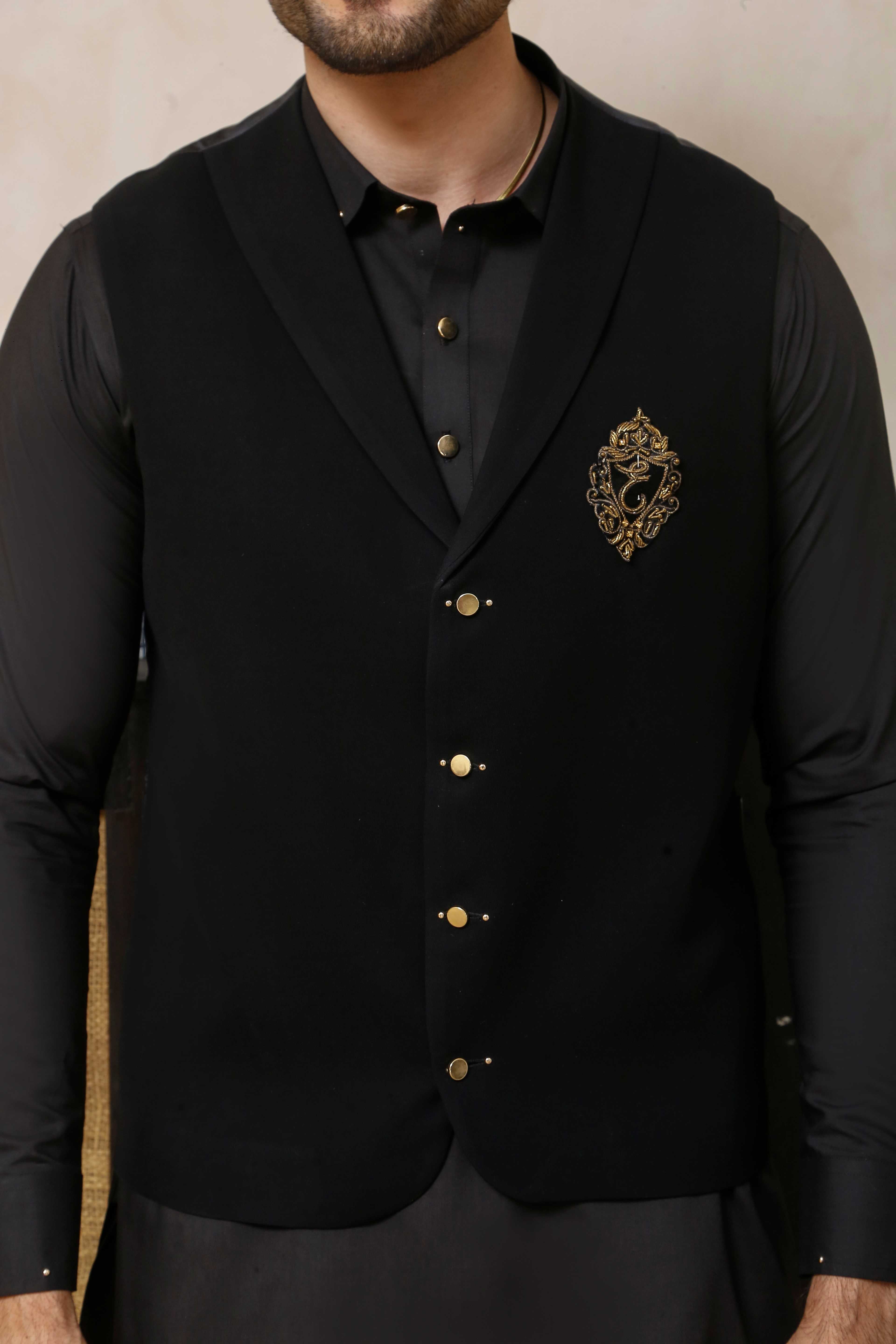 ER 798 Jet Black Executive Shalwar Kameez And WaistCoat