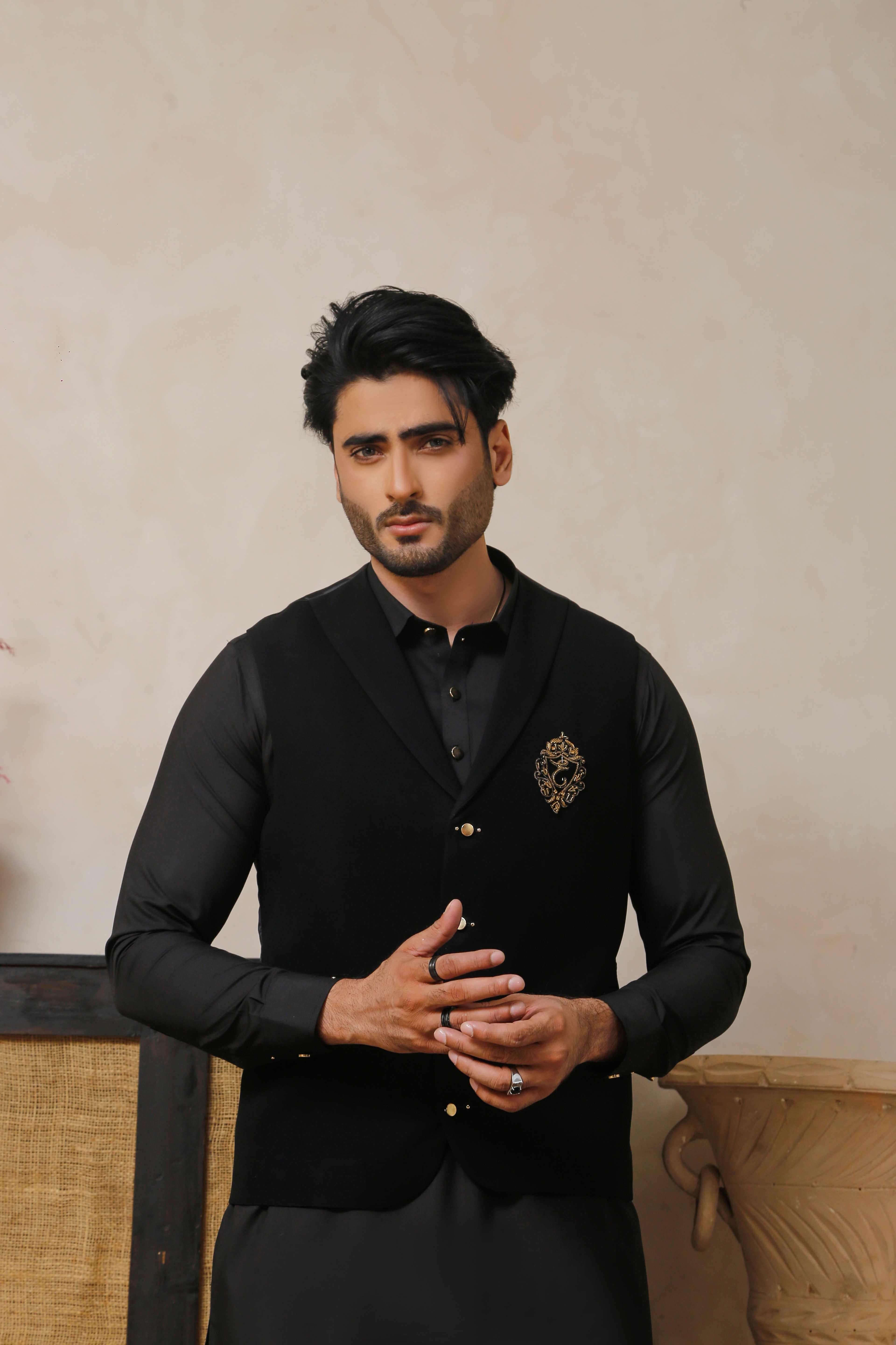 ER 798 Jet Black Executive Shalwar Kameez And WaistCoat