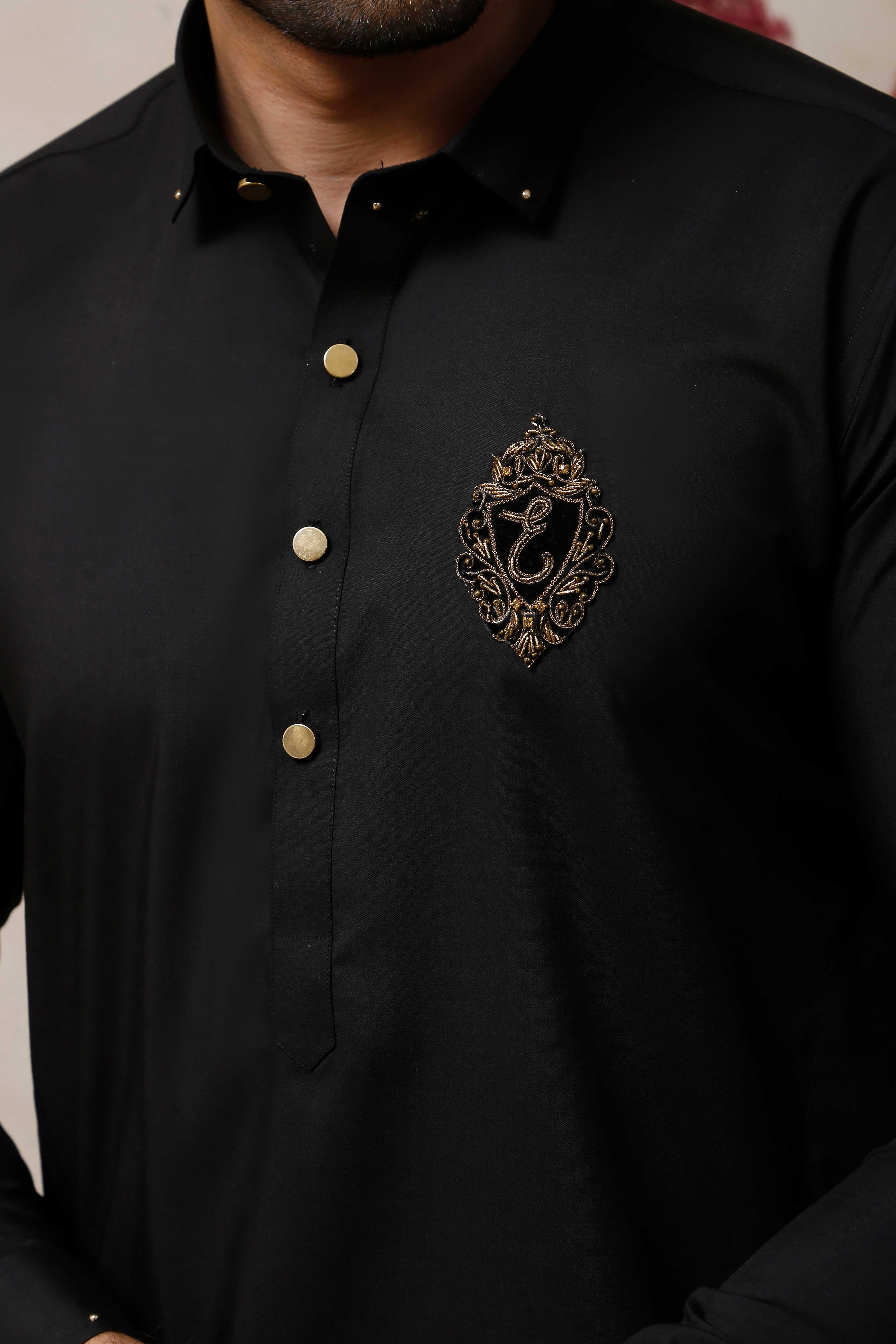 ER 798 Jet Black Executive Shalwar Kameez And WaistCoat