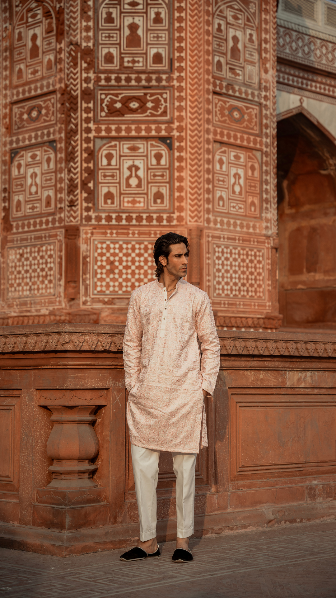 CK 745 Pink Chikankari Kurta For Men