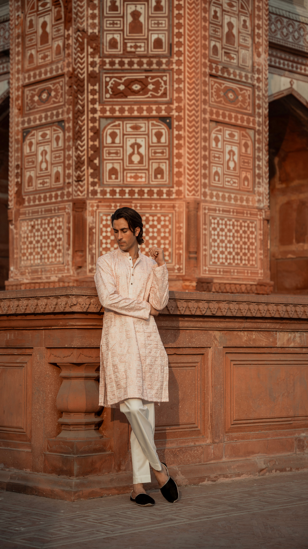 CK 745 Pink Chikankari Kurta For Men