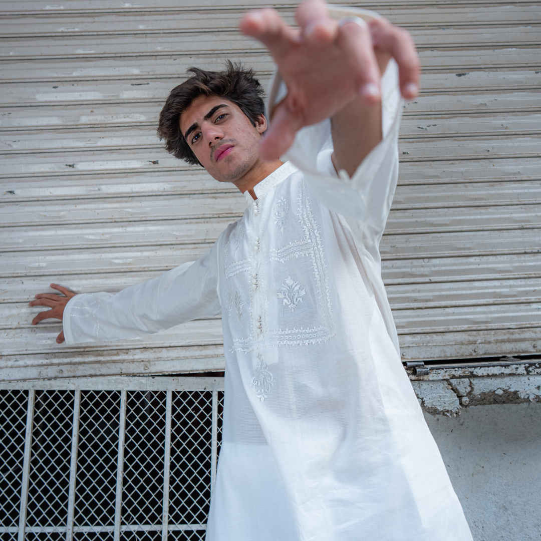 CK 752 White Embroidered Kurta With Farshi Shalwar