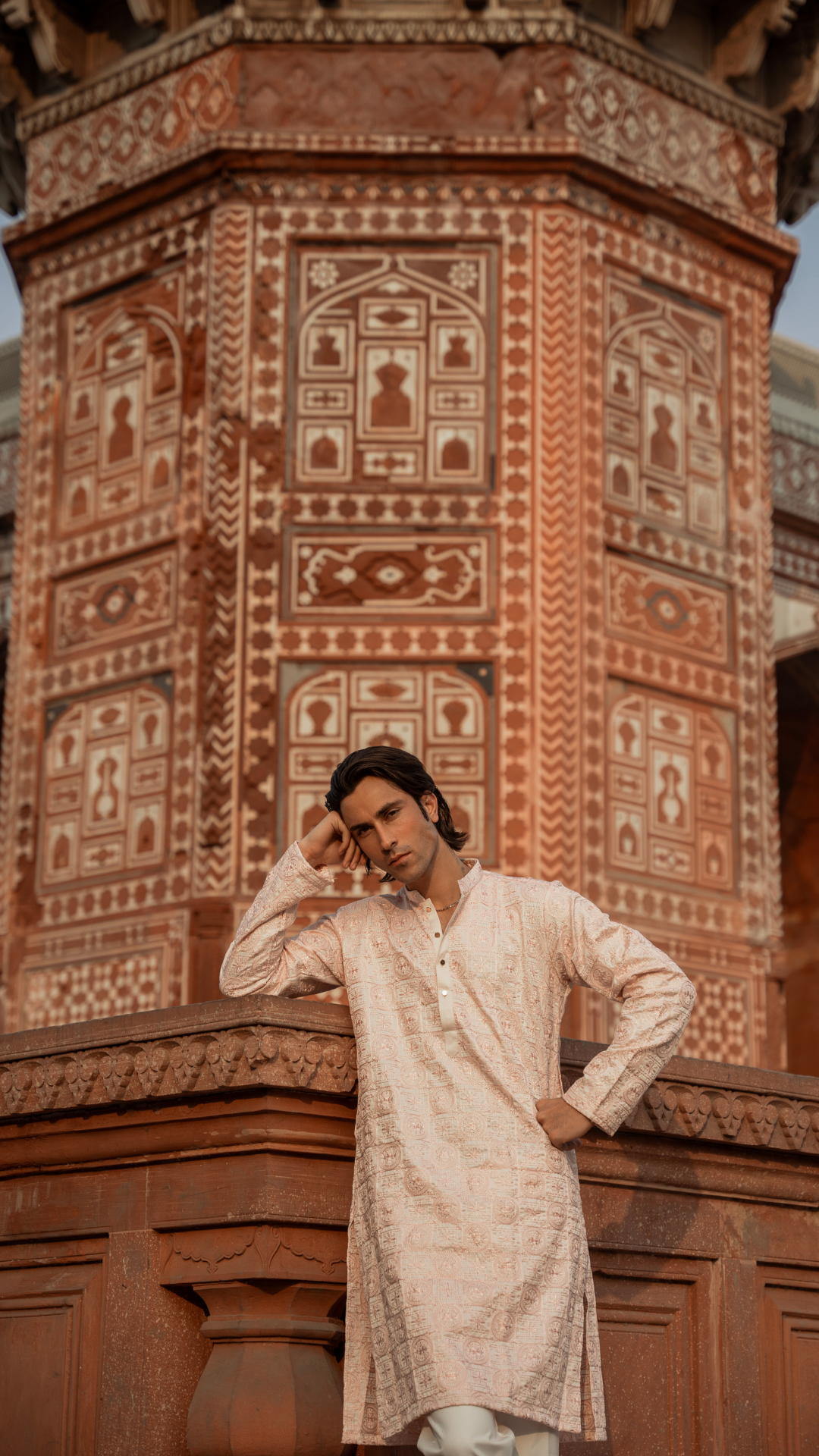 CK 745 Pink Chikankari Kurta For Men