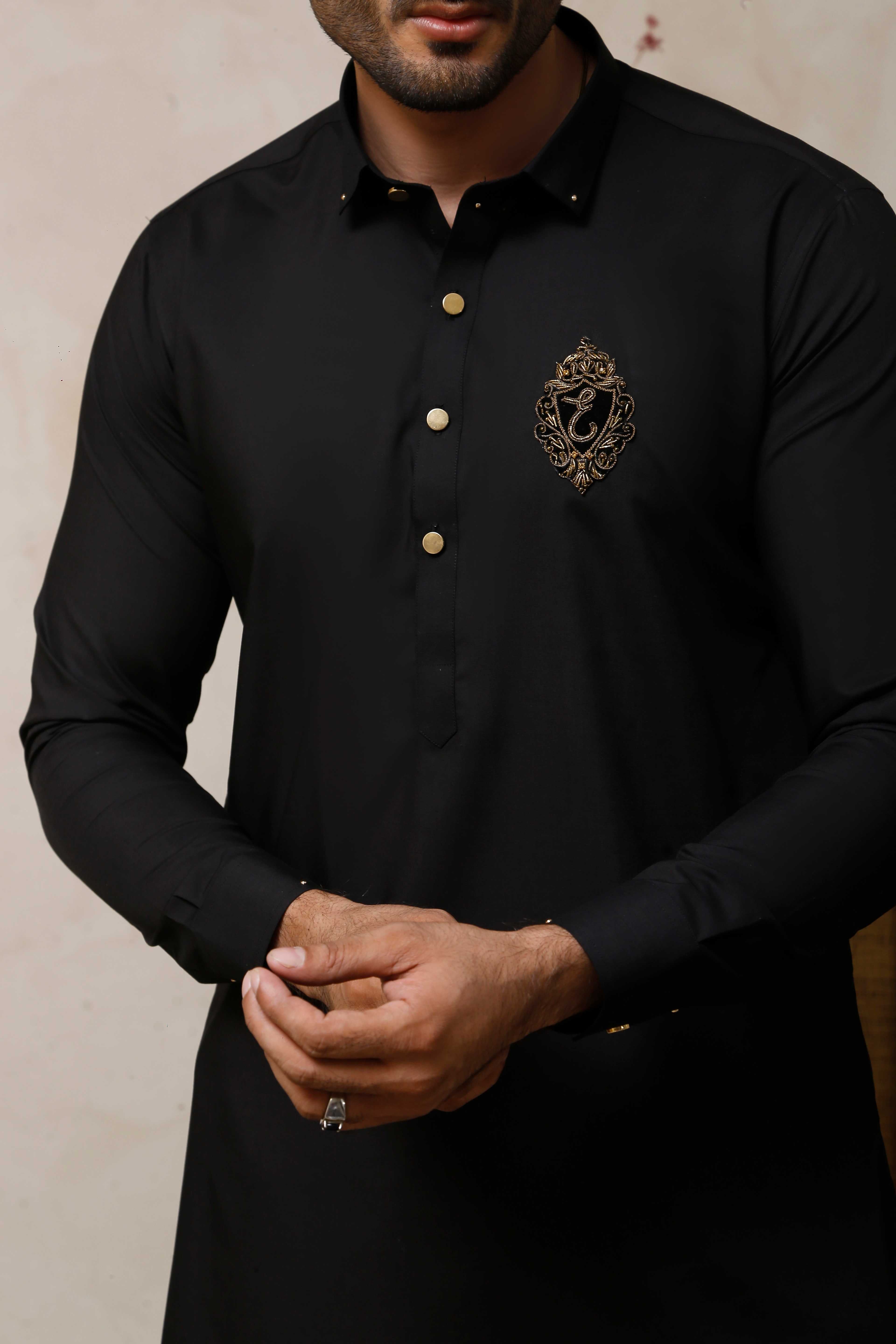 ER 798 Jet Black Executive Shalwar Kameez And WaistCoat