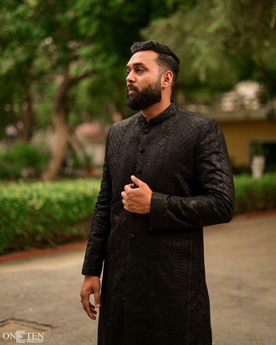 ER SH 113 Black Sherwani For Groom