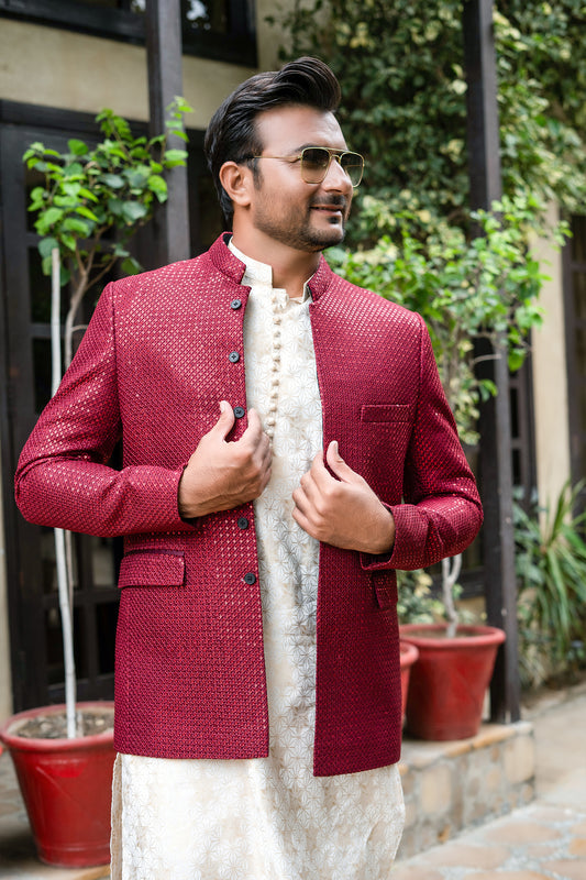 ER 2091 Exclusive Maroon Prince Coat wedding 