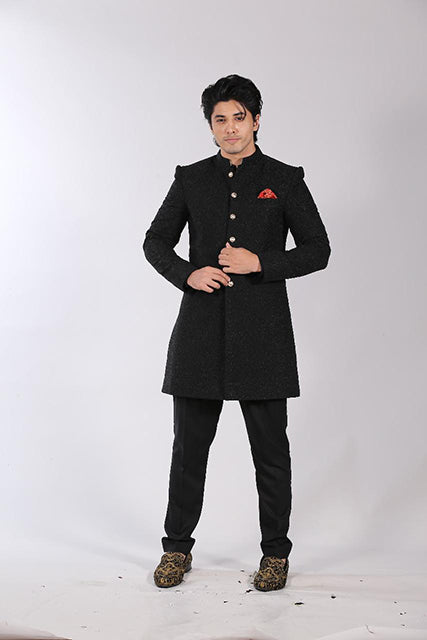 ER SH 111 Black Groom Sherwani For Groom