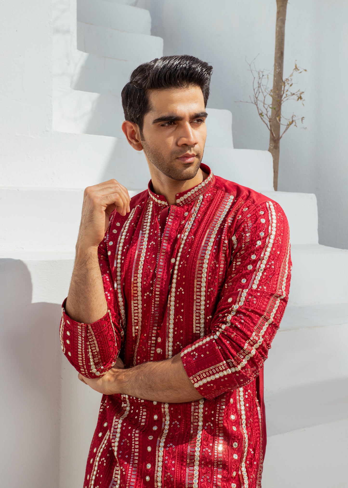 MR 53 Red Chanderi Kurta Pajama