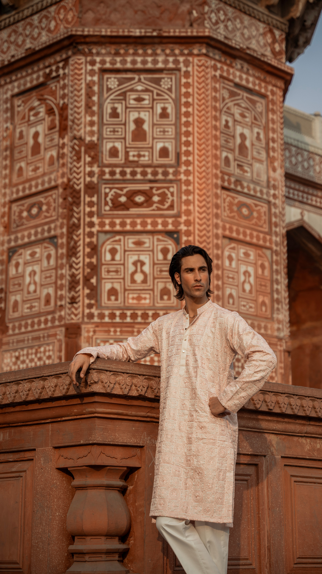 CK 745 Pink Chikankari Kurta For Men