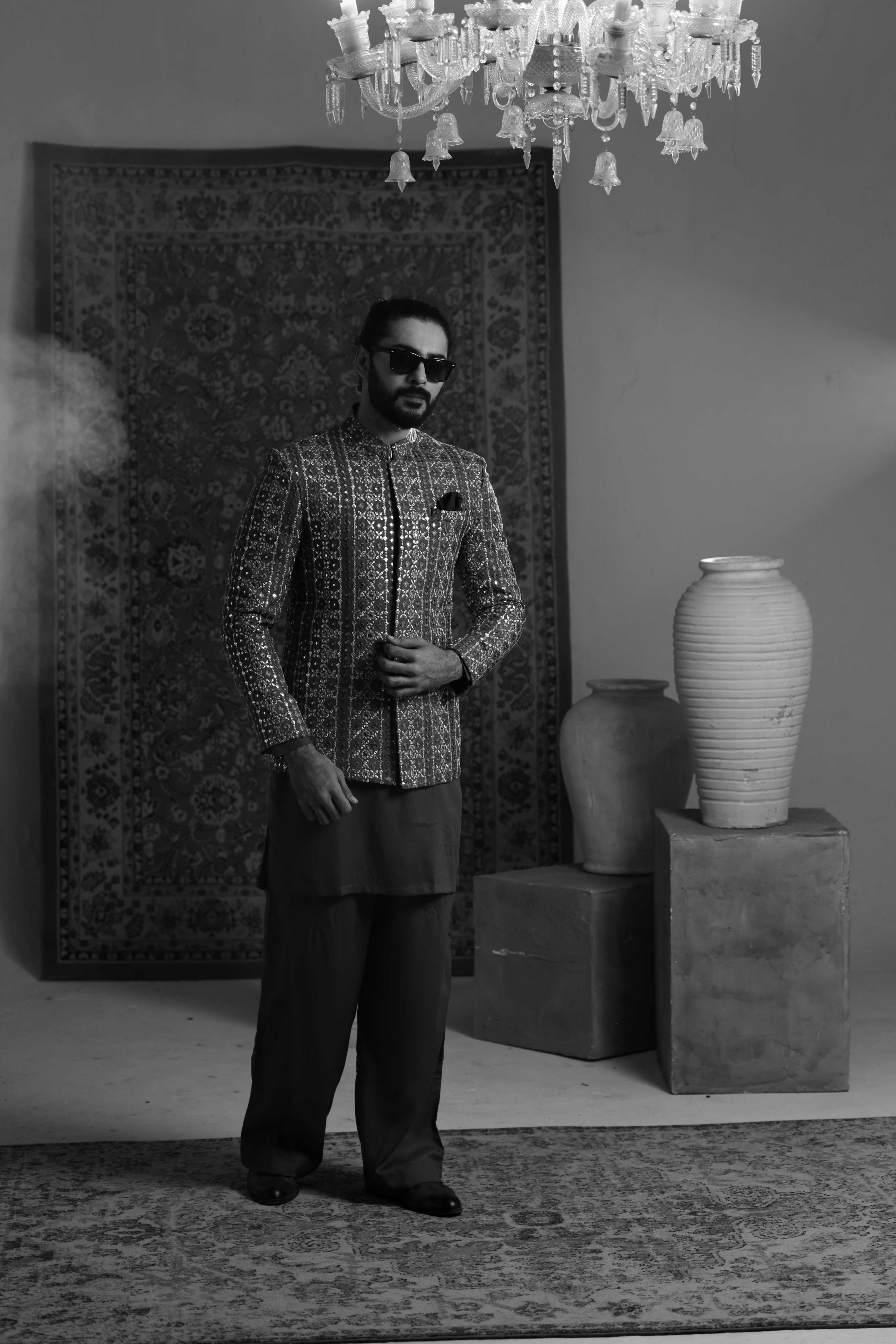 ER 3022 Green Foil Work Prince Coat