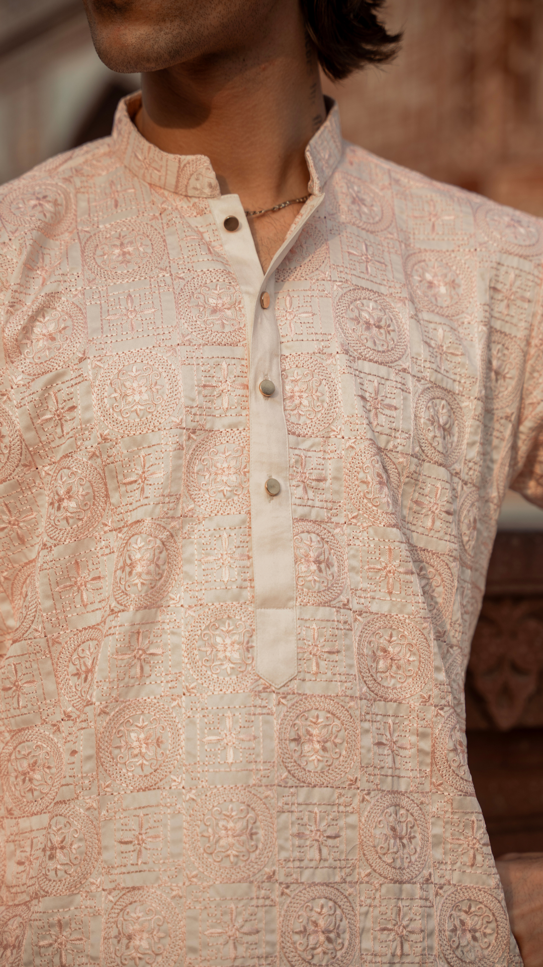 CK 745 Pink Chikankari Kurta For Men