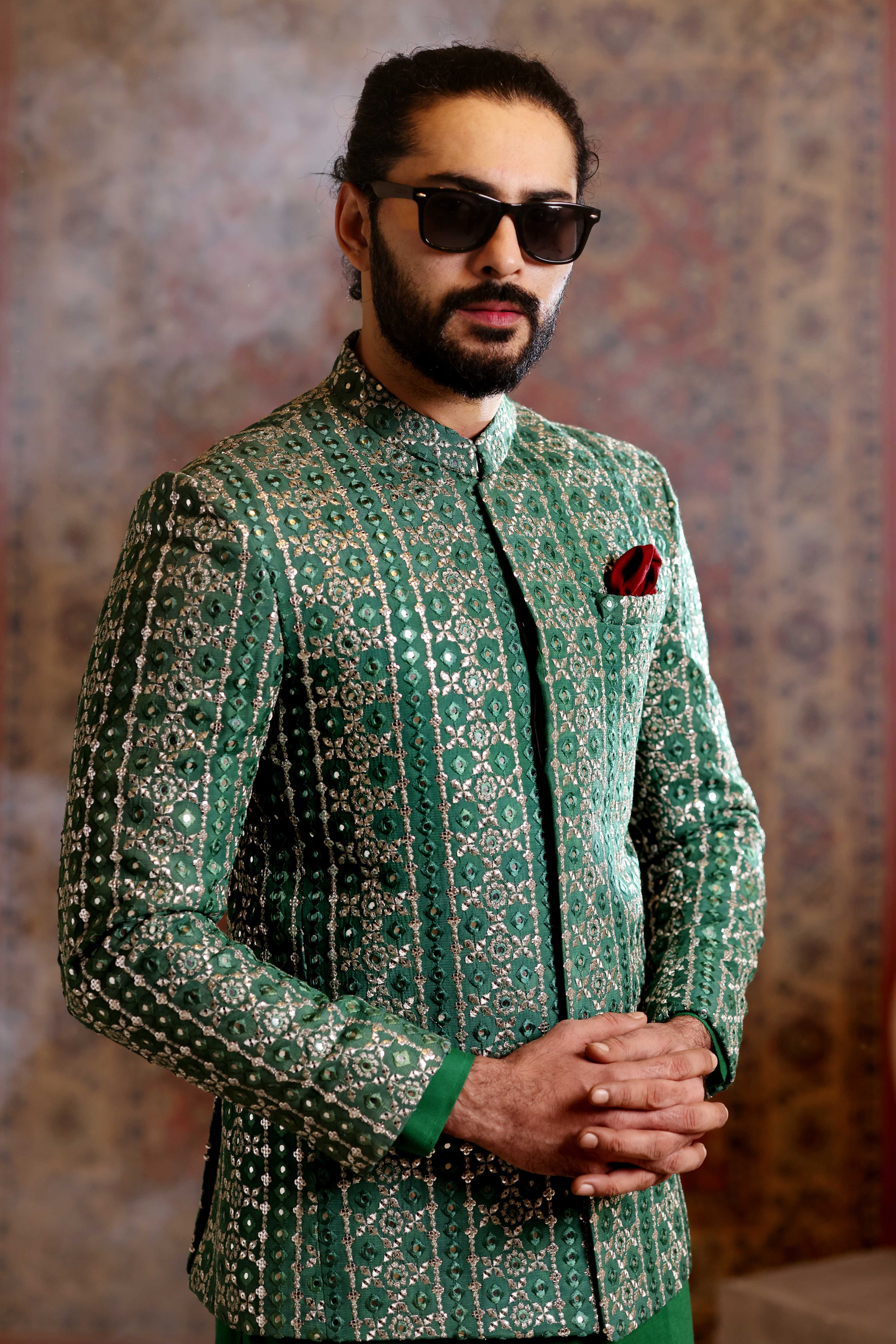 ER 3022 Green Foil Work Prince Coat