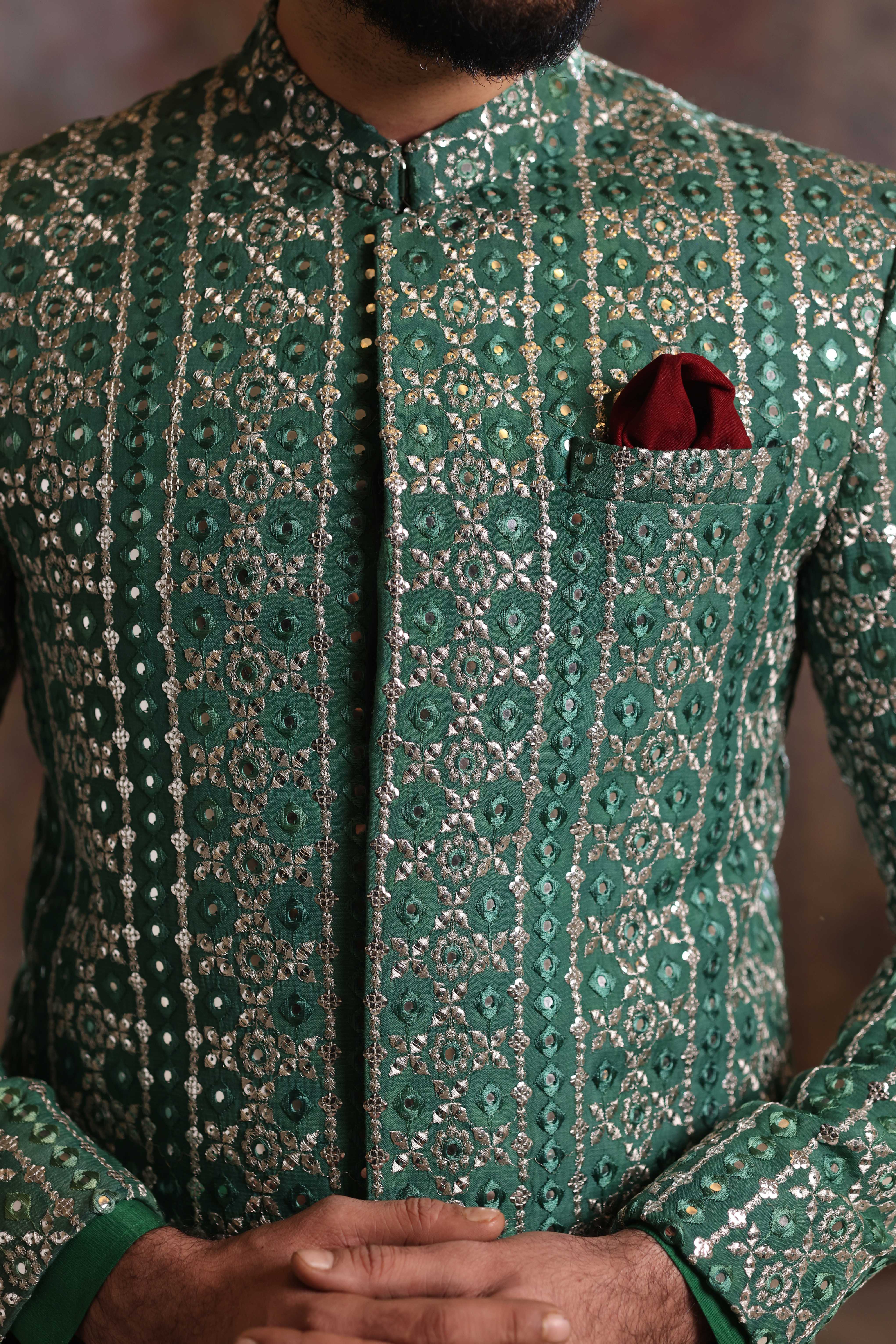 ER 3022 Green Foil Work Prince Coat