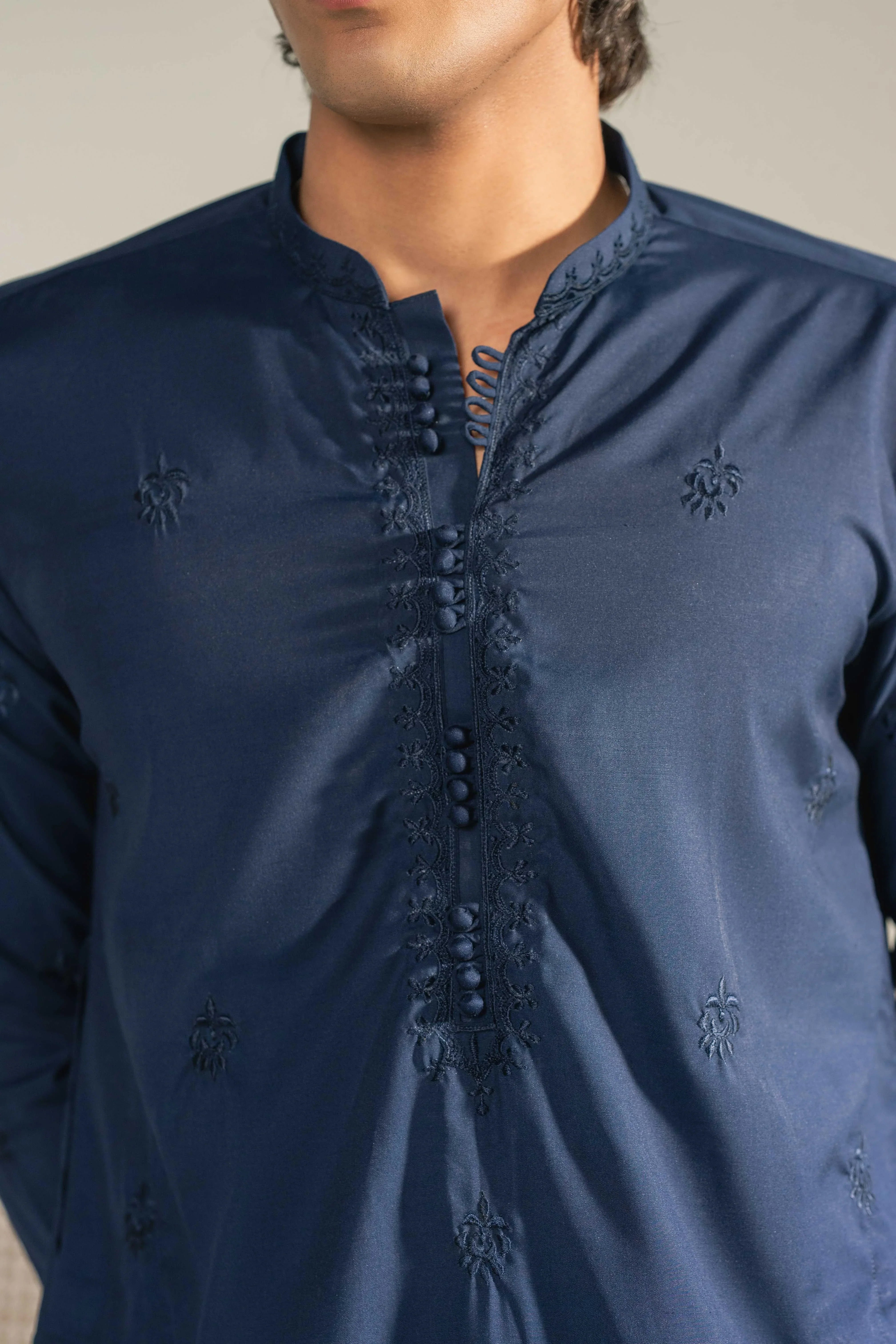 CK 779 Navy Blue Emb Kurta Pajama