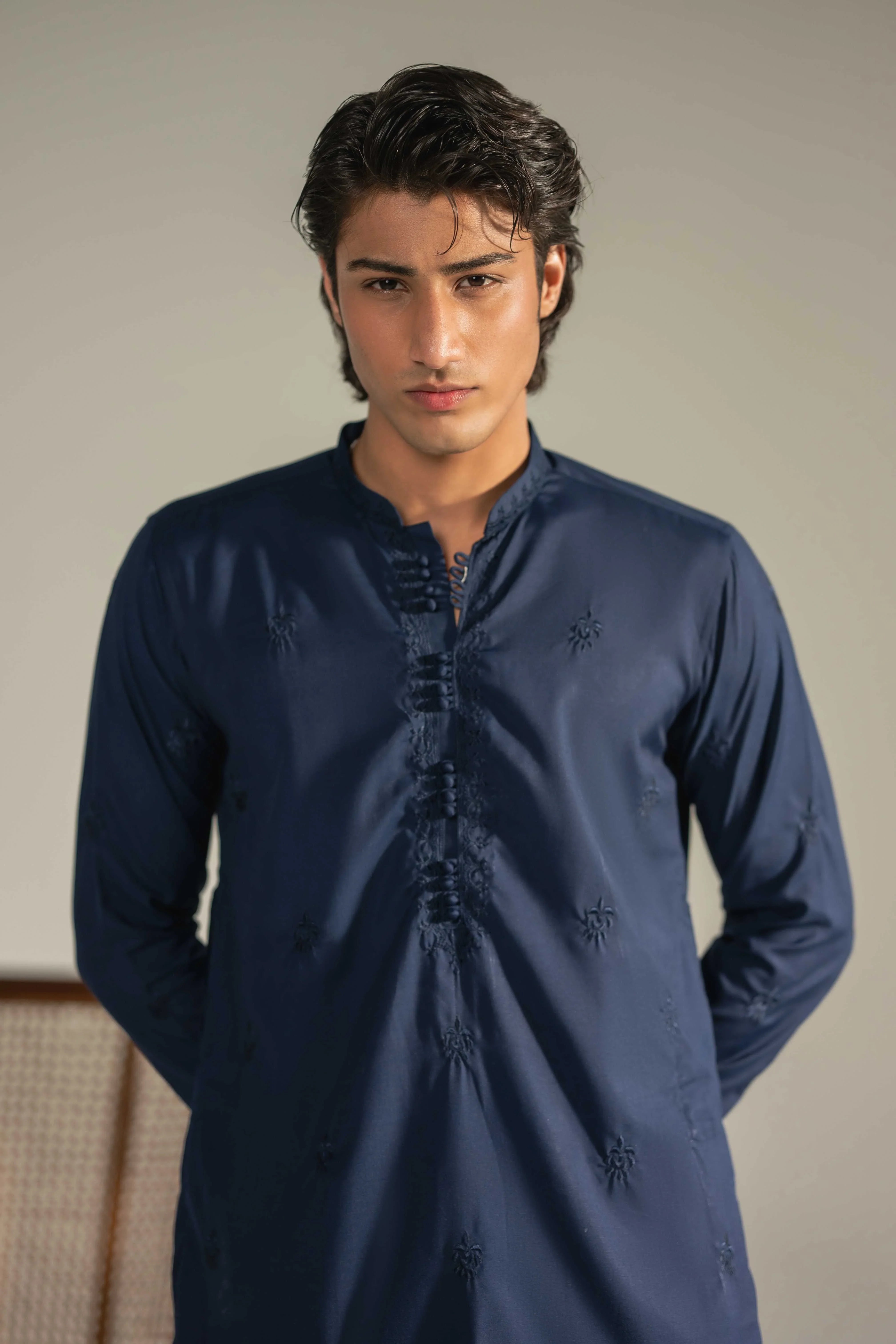 CK 779 Navy Blue Emb Kurta Pajama