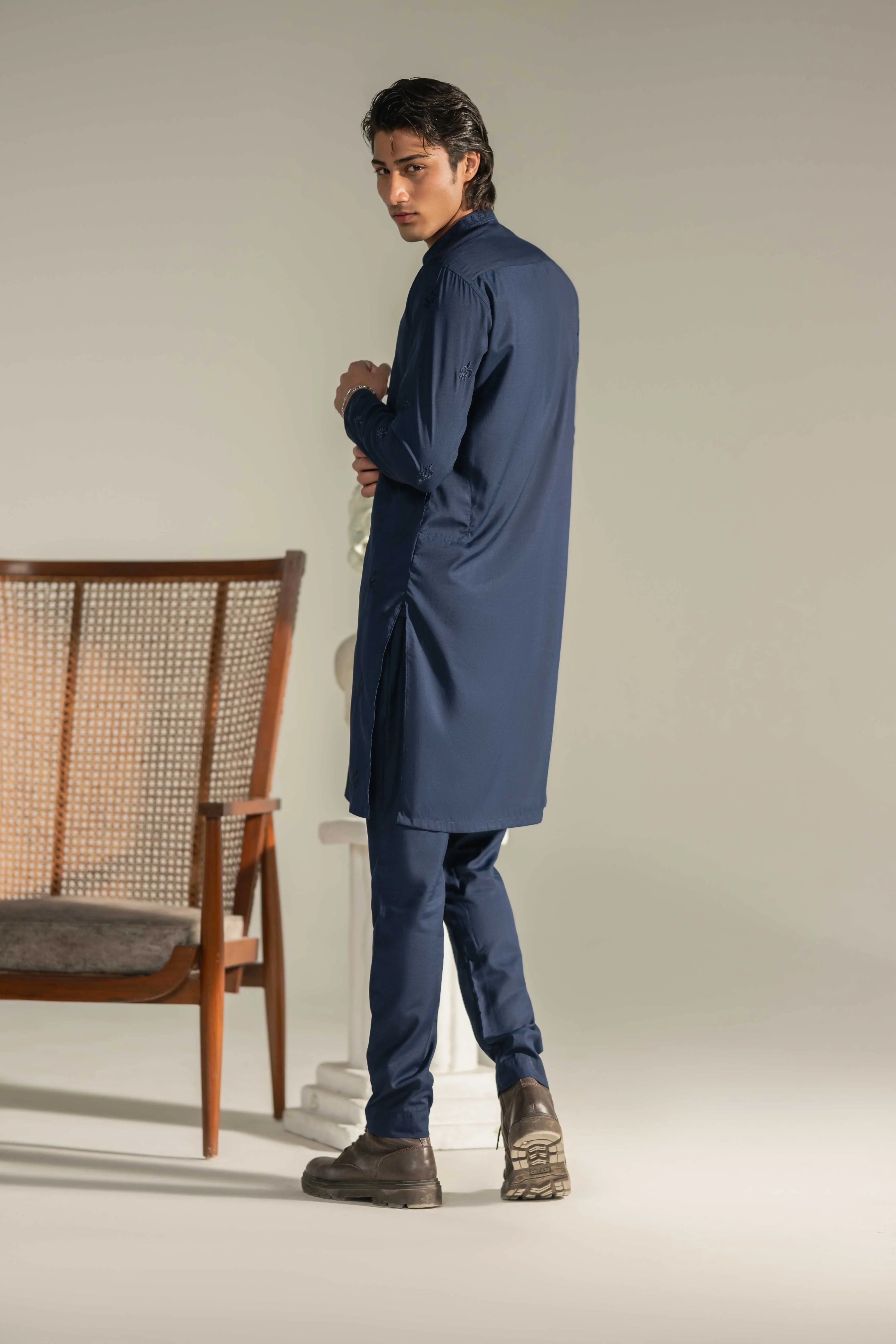 CK 779 Navy Blue Emb Kurta Pajama