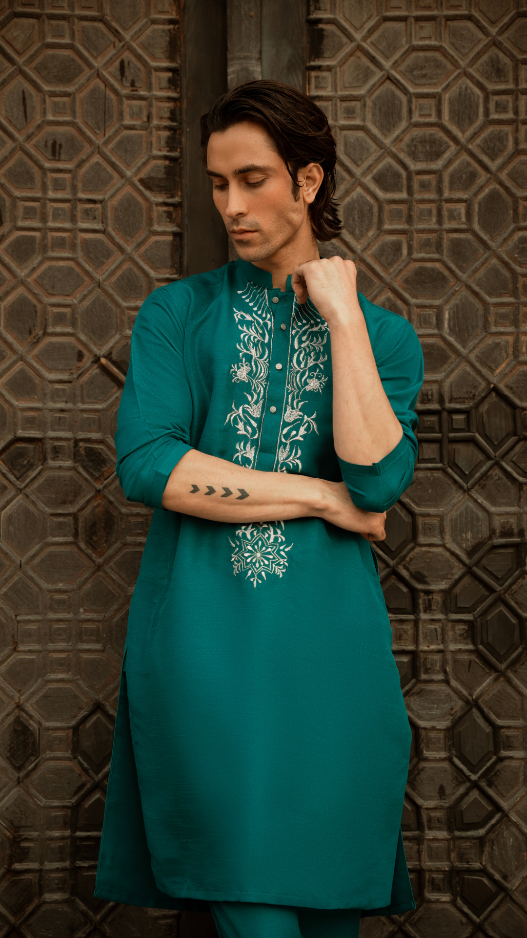 CK 746 Green Embroidery Kurta Dress