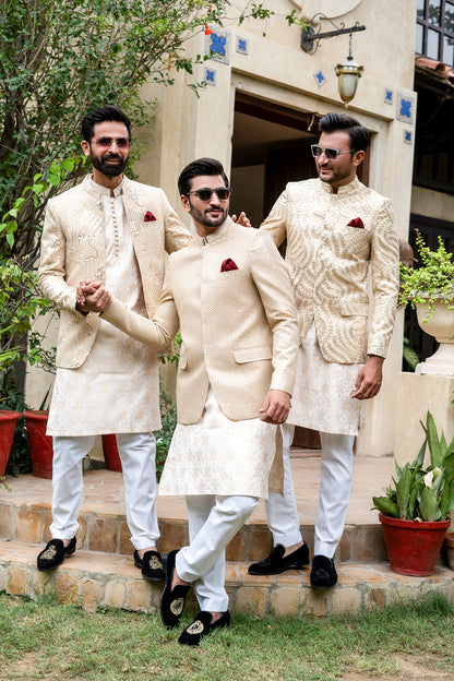 ER 2071 Ivory Gold Mens Prince Coat for Men