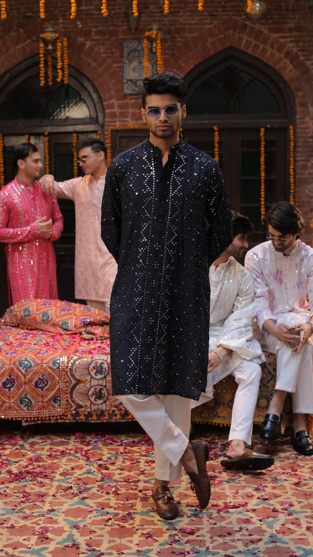 MR 75 Navy Blue Luxury Chanderi Silk Kurta for Men