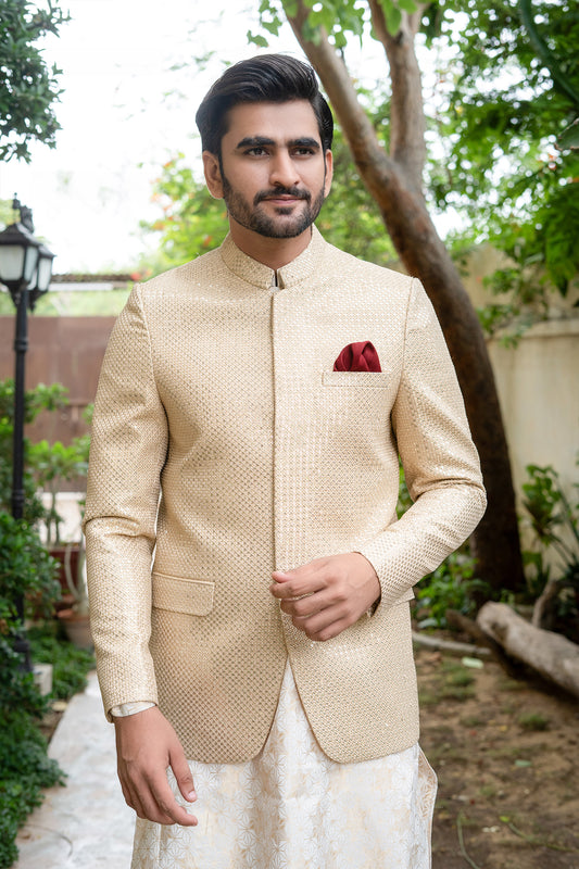 ER 2072 Ivory Beige Gold Mens Prince Coat For Men