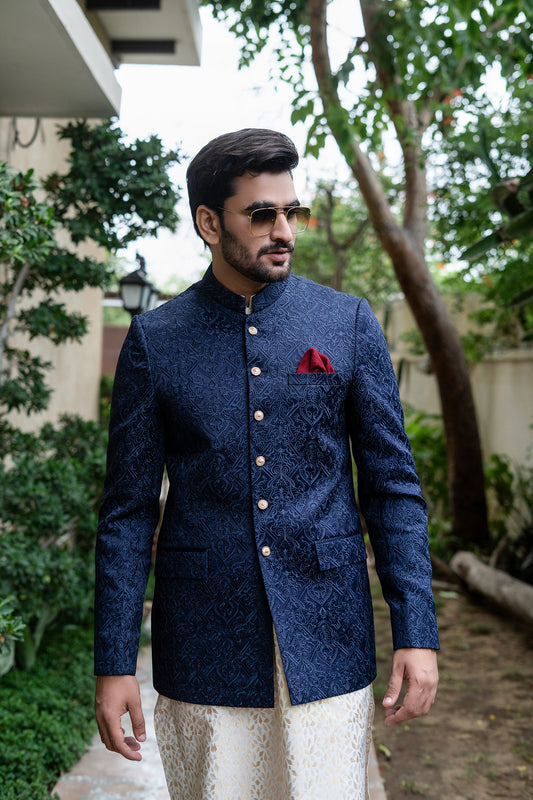 ER 2082 Navy BLue Chicken Embroidery wedding Prince Coat 