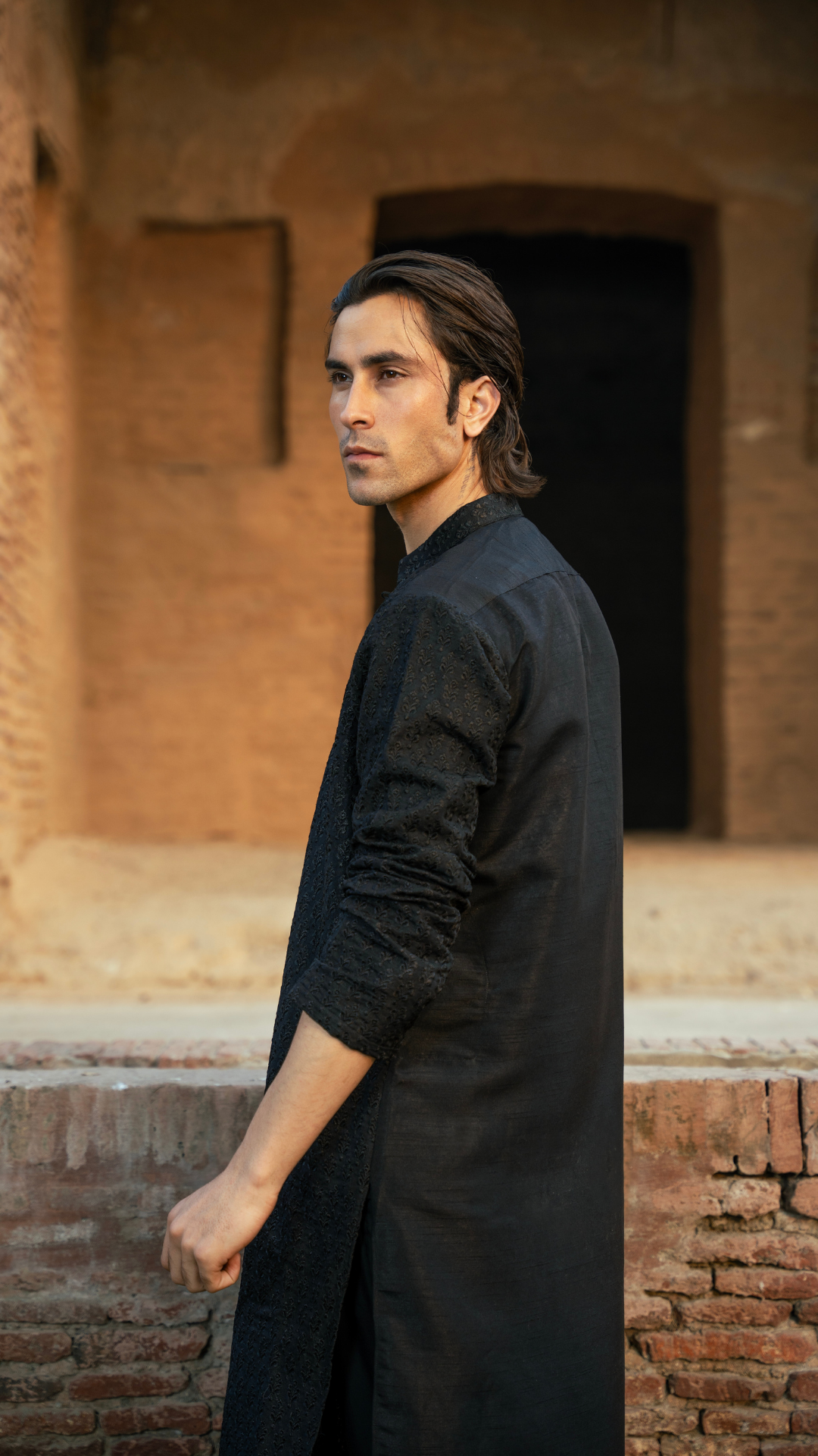 CK 747 Black Needlework Kurta For Men