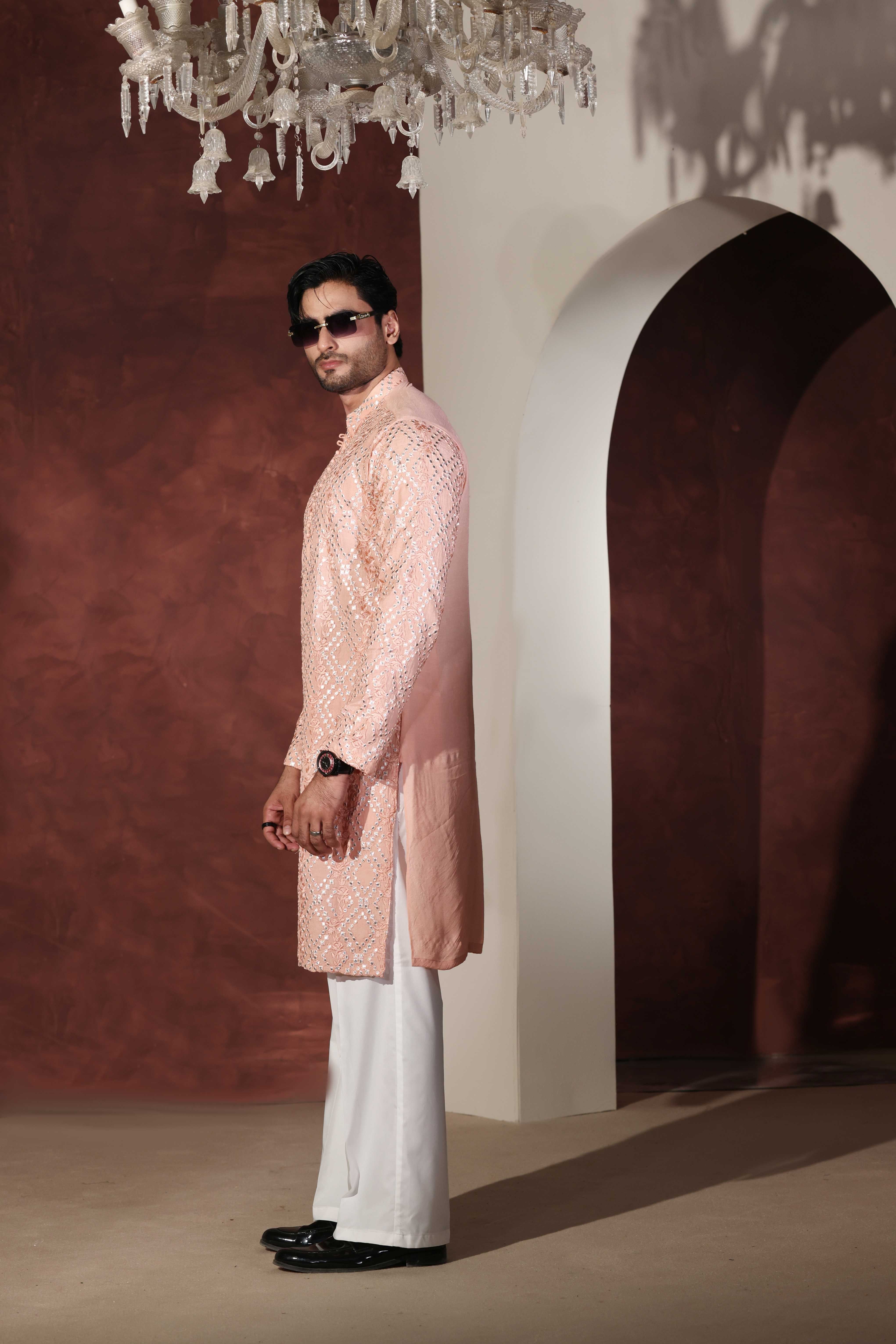 CK 770 Peach Chikankari Kurta