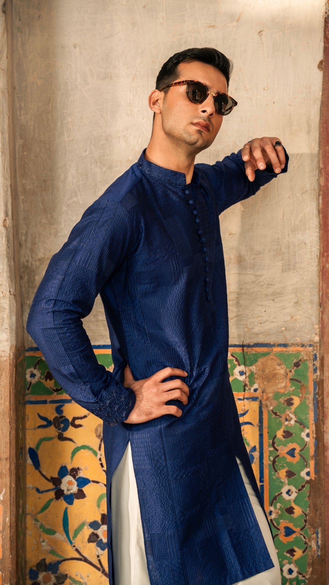 CK 732 Royal Blue Front Open Chickenkari Kurta