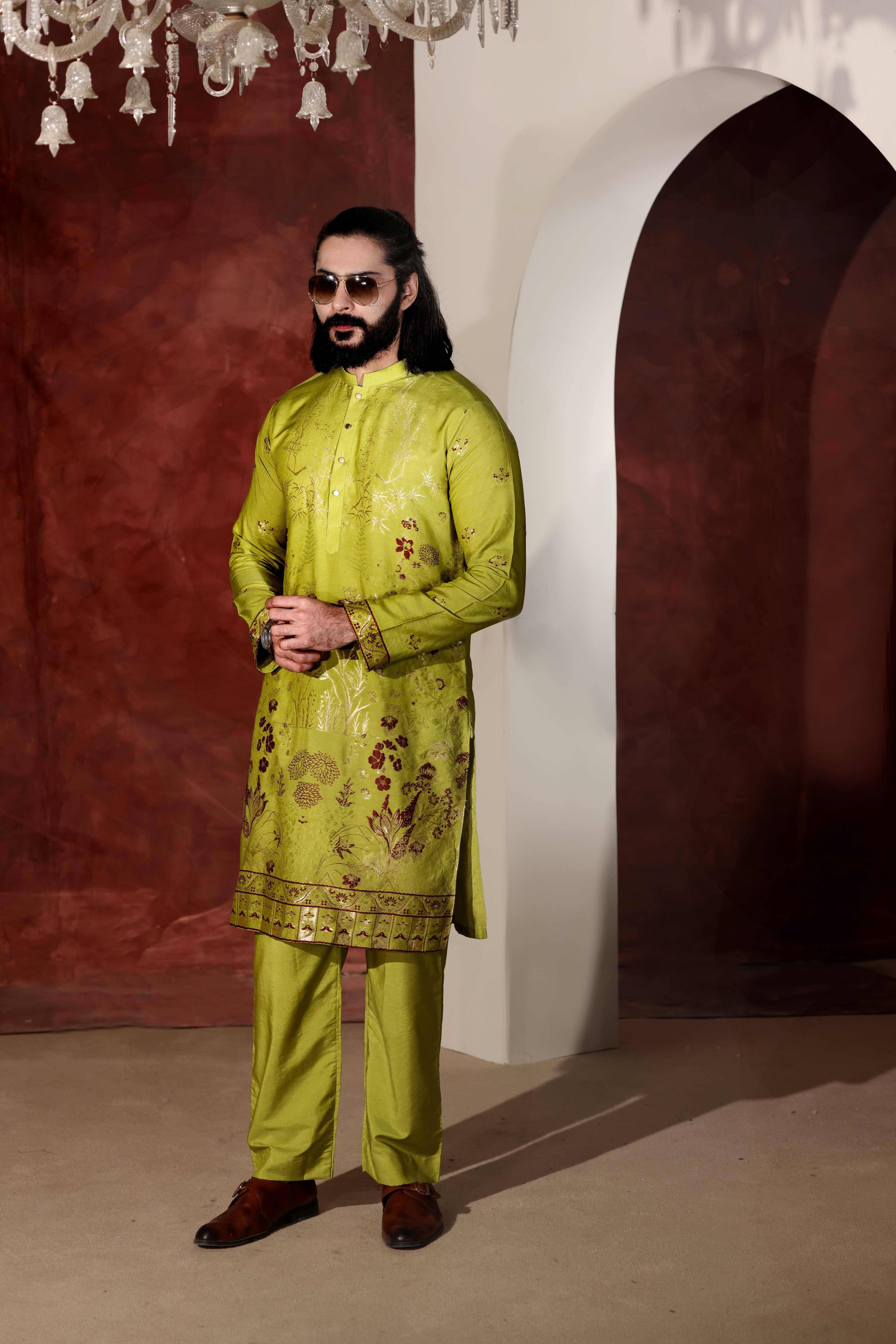 CK 765 Olive Green Chikankari Kurta