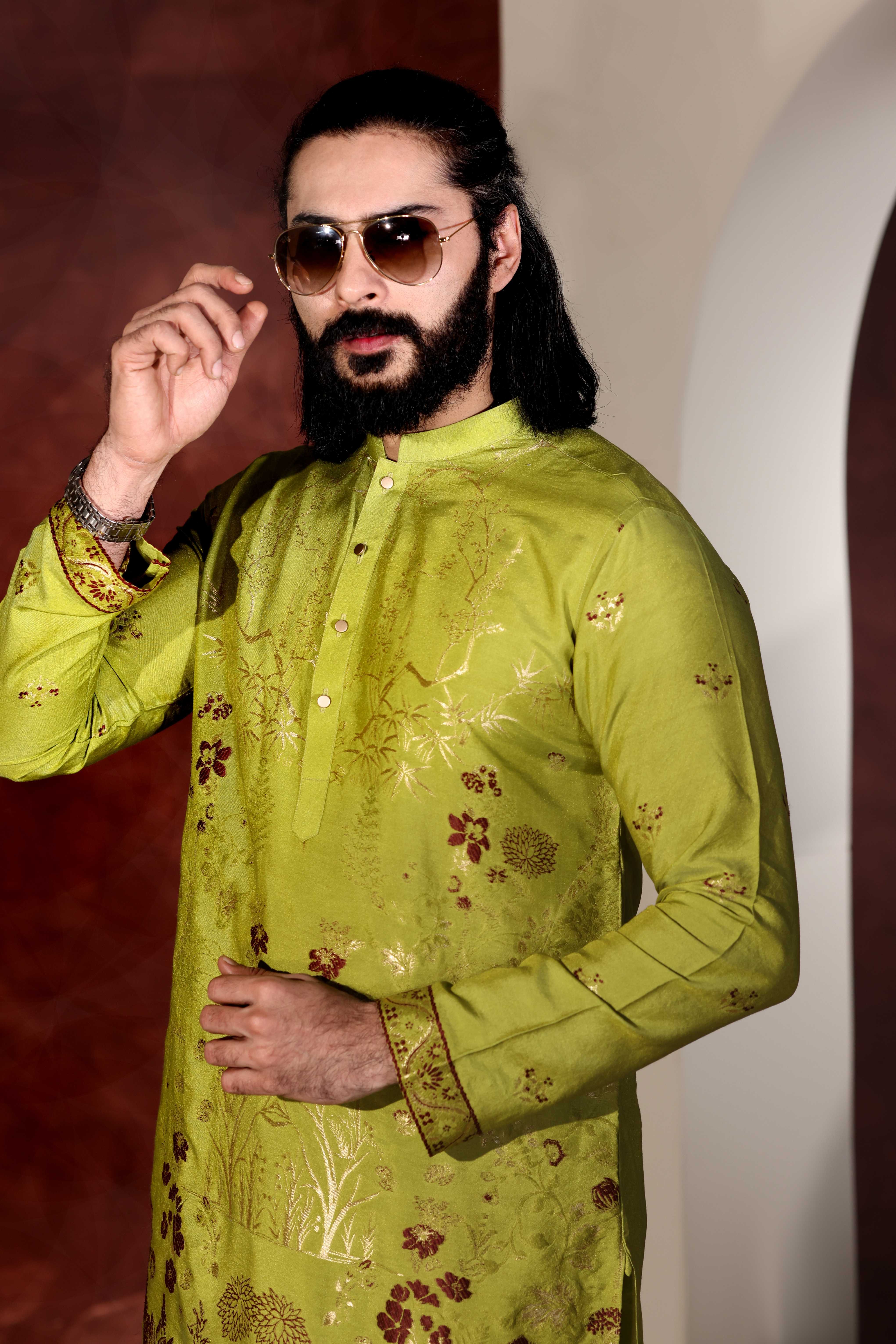 CK 765 Olive Green Chikankari Kurta