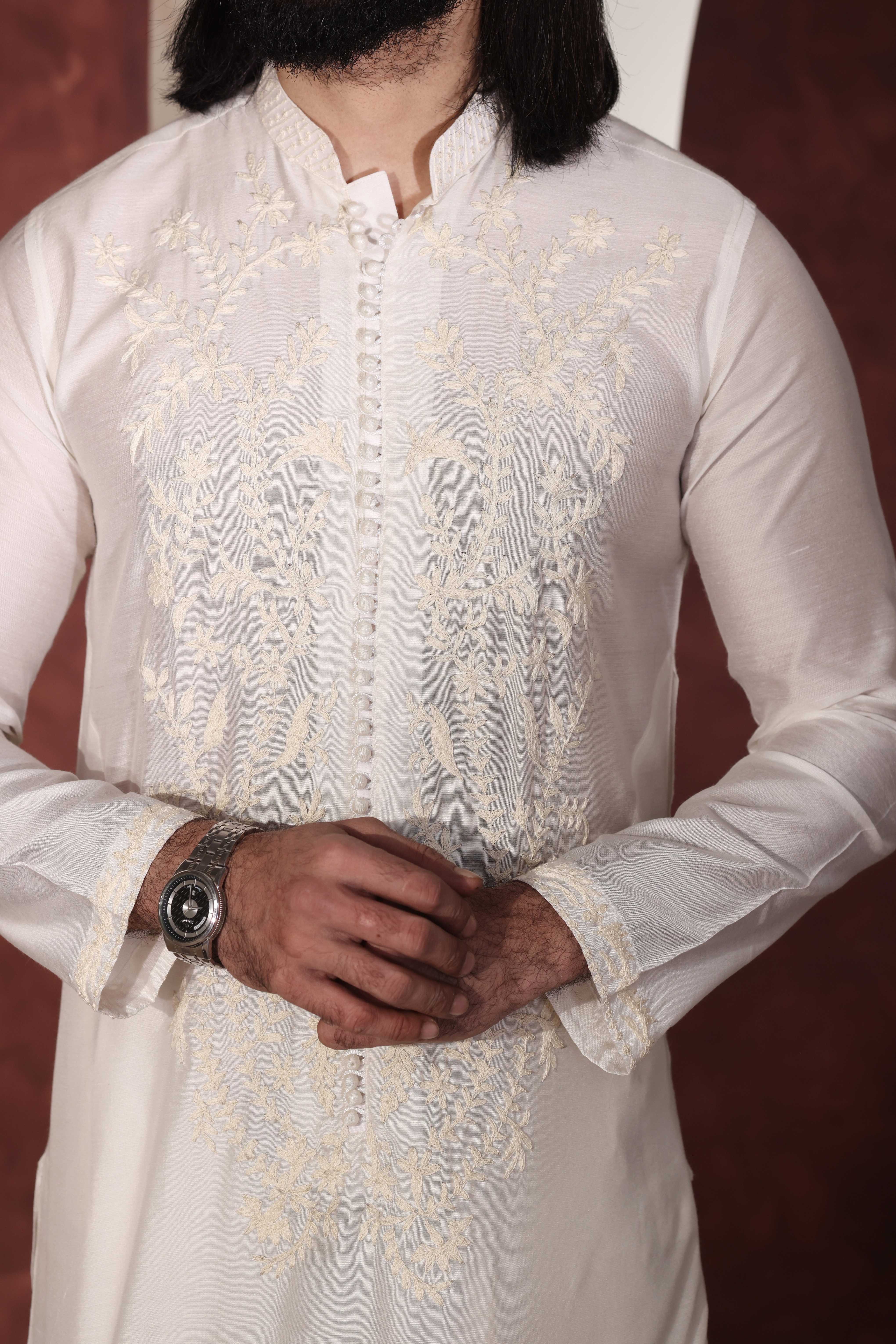 CK 761 White Chikankari Kurta