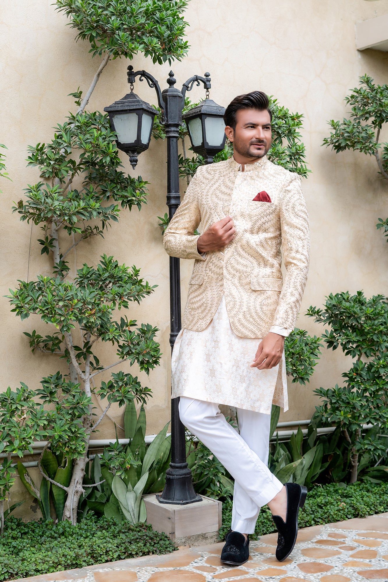 ER 2071 Ivory Gold Mens Prince Coat for Men