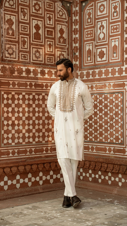 CK 734 White Chikankari Kurta For Men