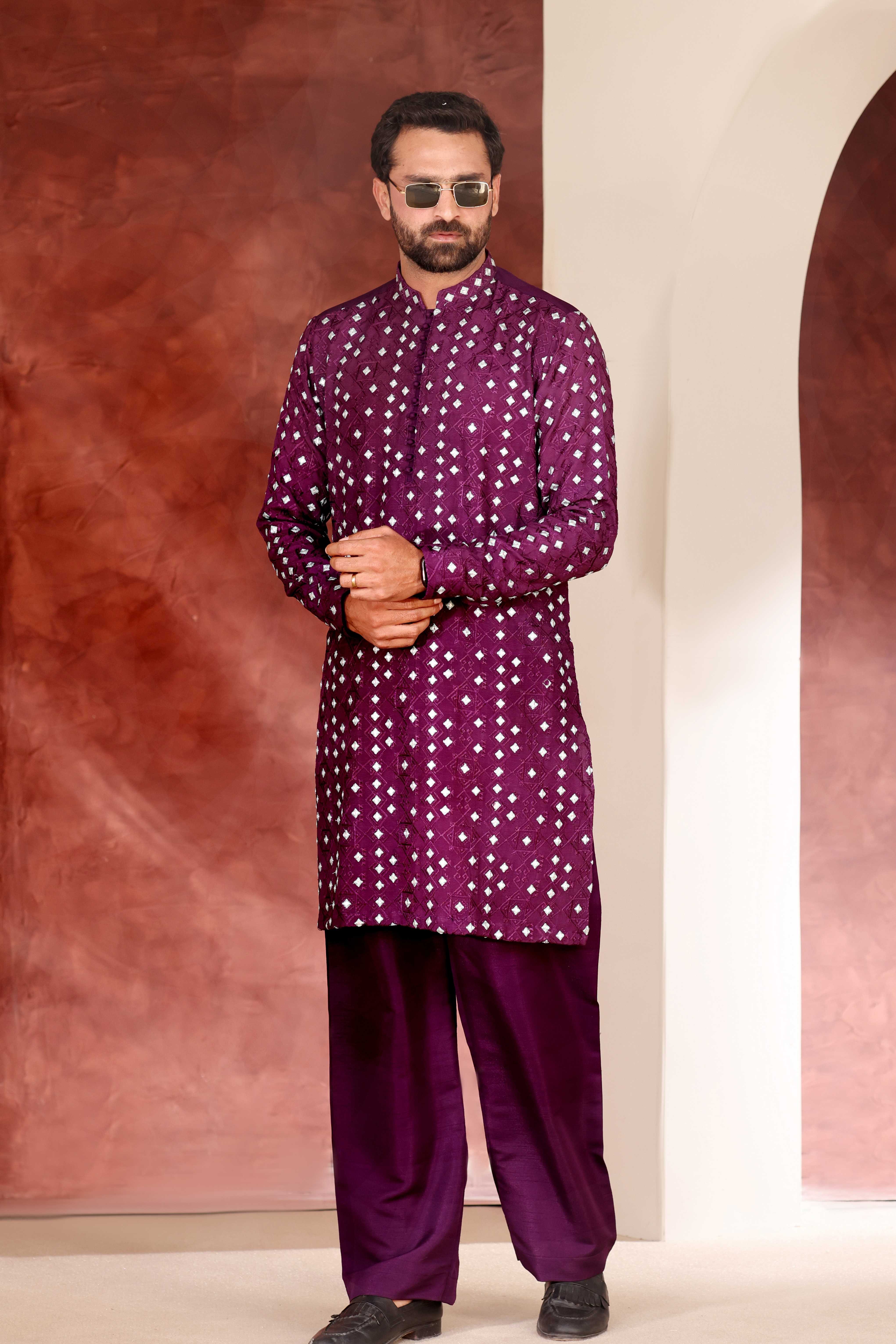 CK 776 Burgundy Chikankari Kurta