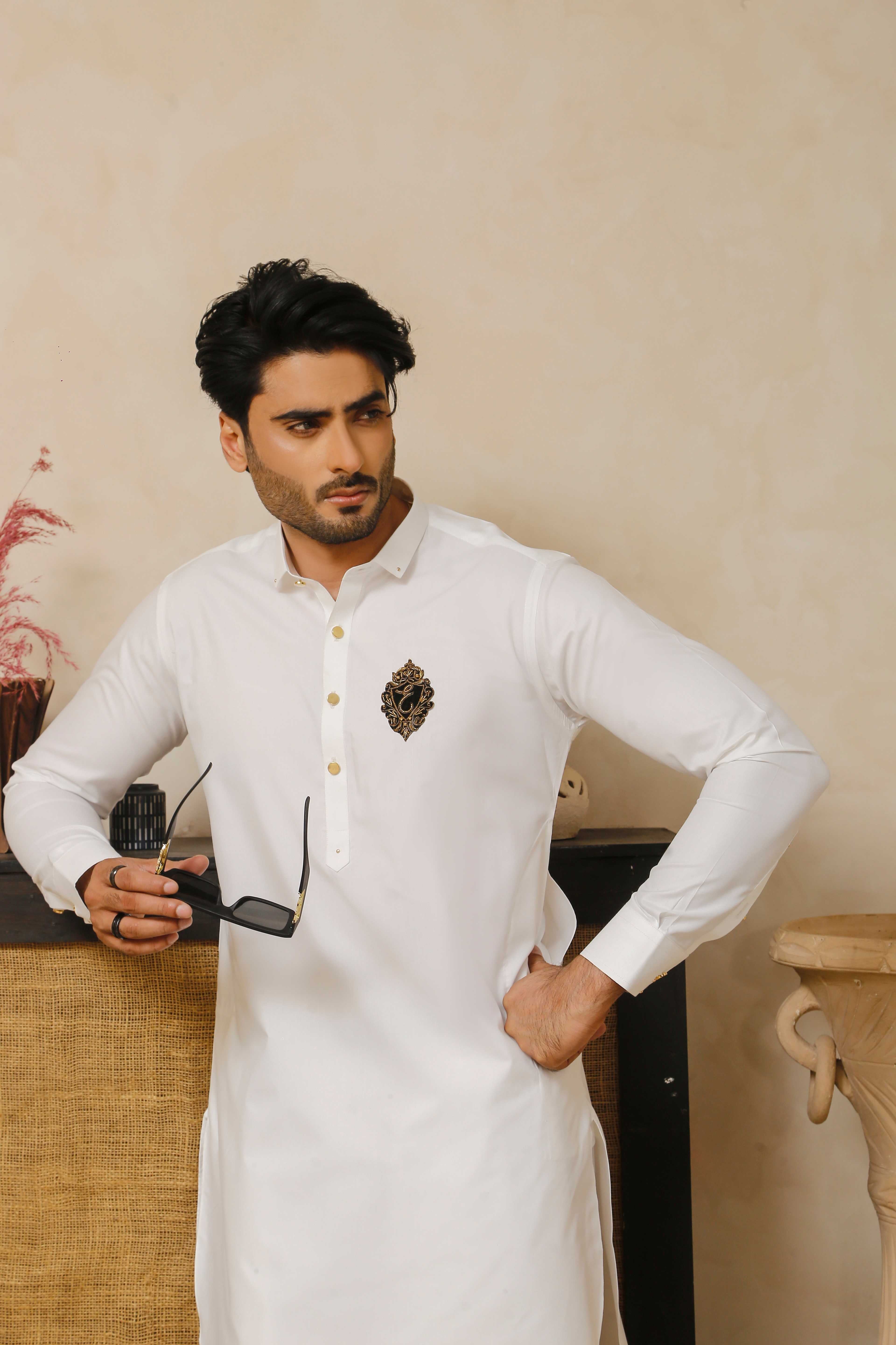 ER 799 White Executive Shalwar Kameez With Beige WaistCoat