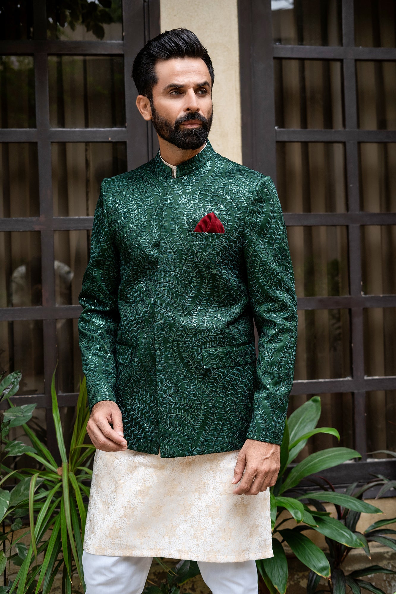 ER 2096 Green Bandh Gala Wedding Prince Coat