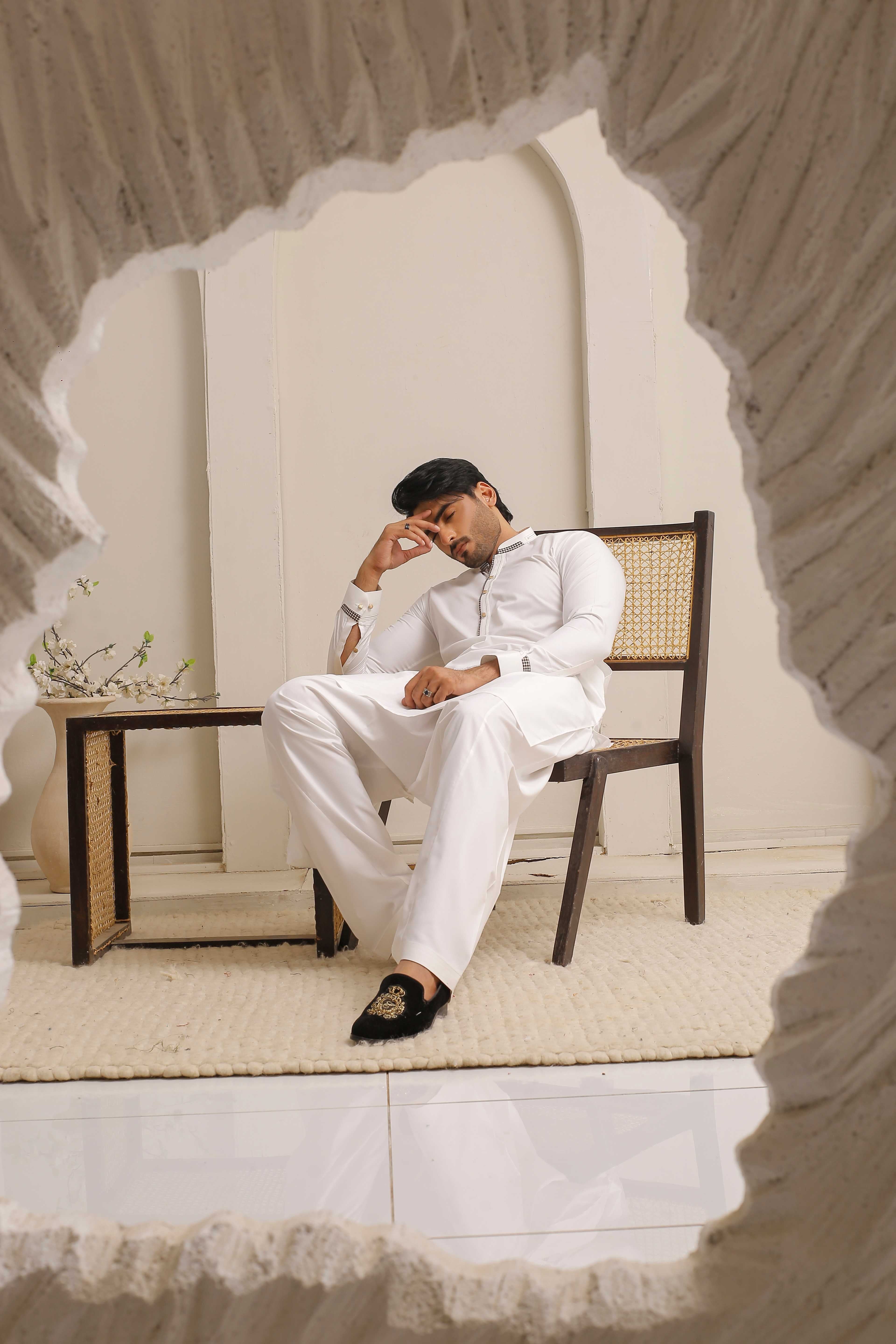 ER 803 Shining White Executive Shalwar Kameez