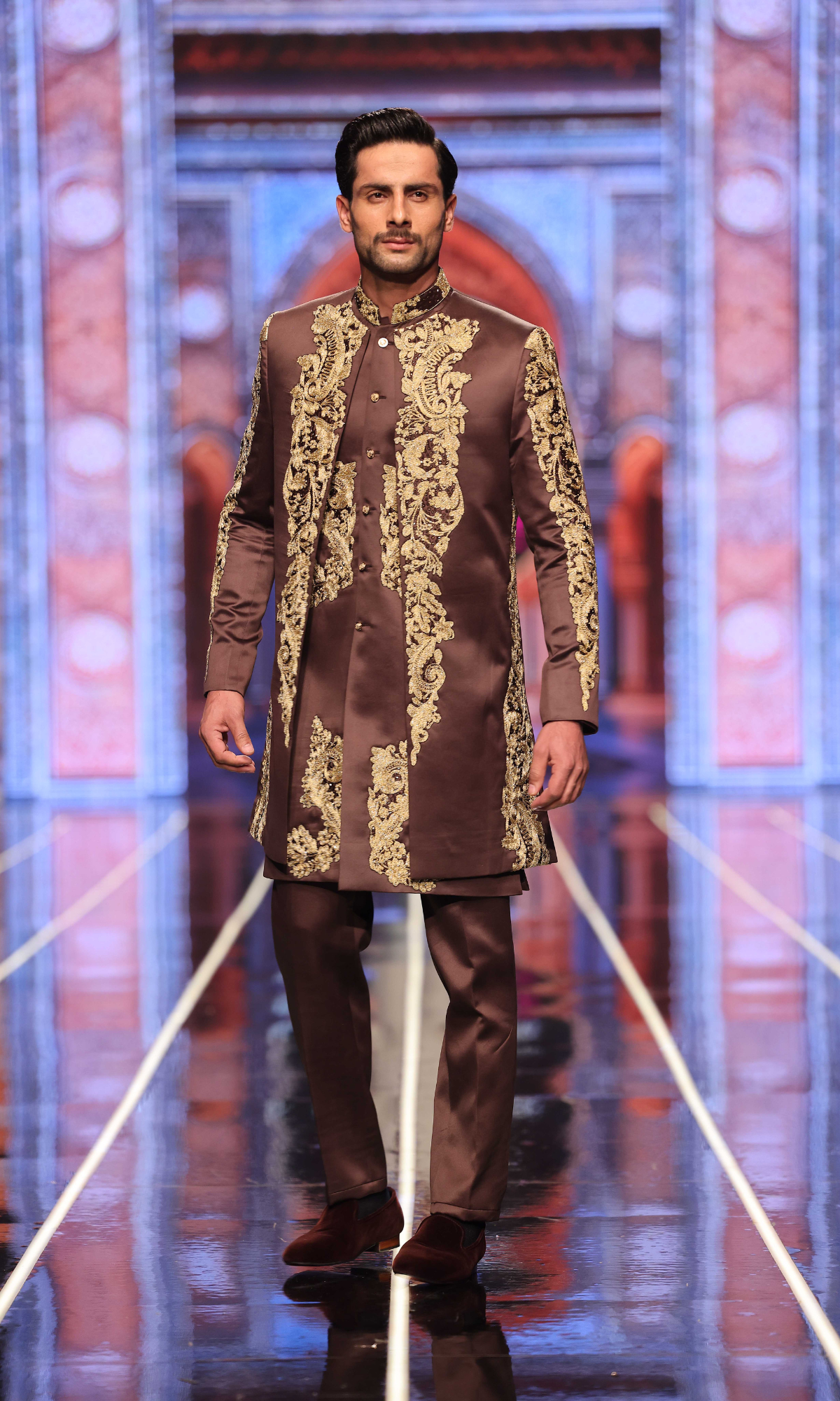 BCW 64 Brown Groom Sherwani With Long Inner Coat