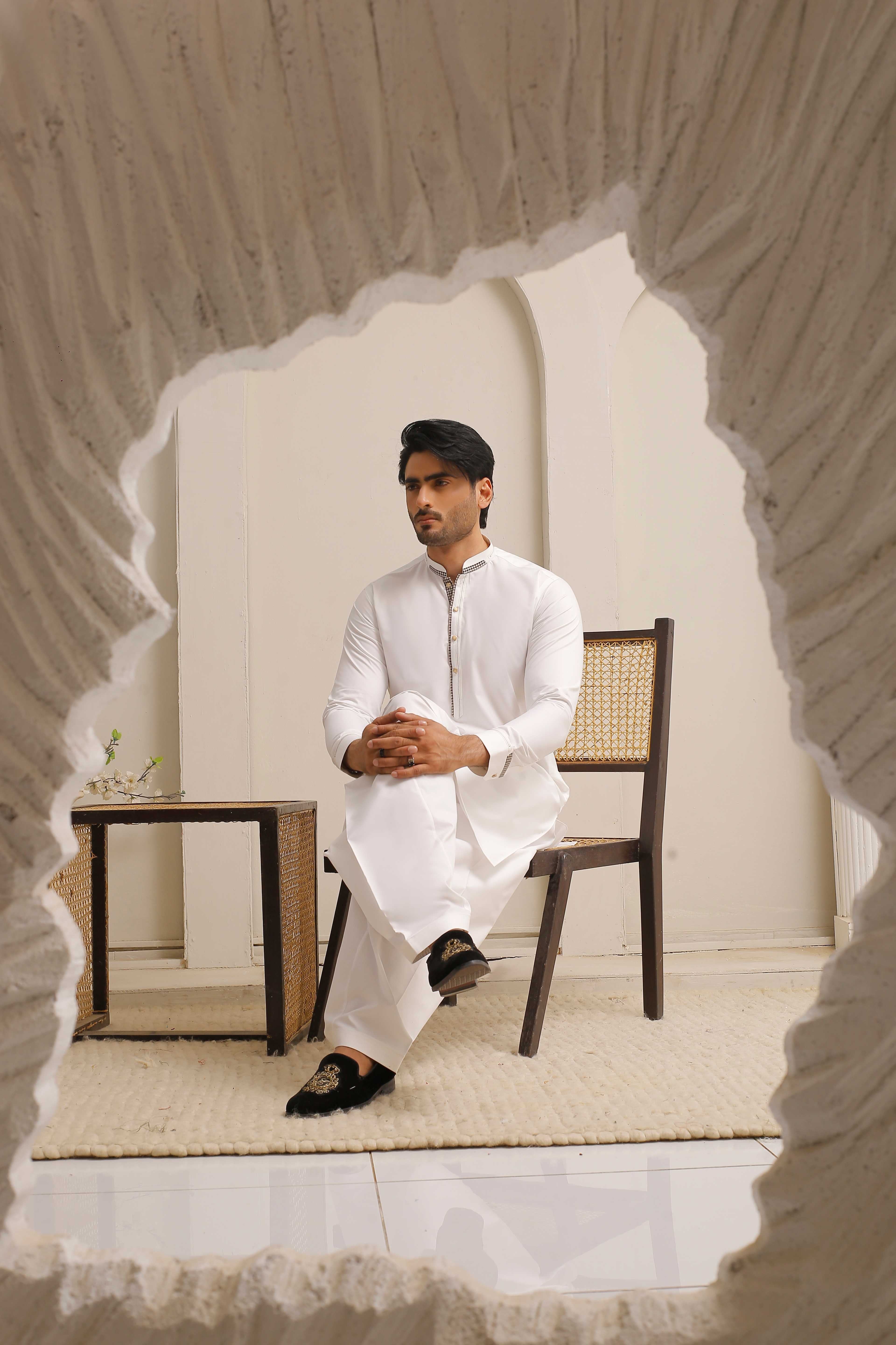 ER 803 Shining White Executive Shalwar Kameez