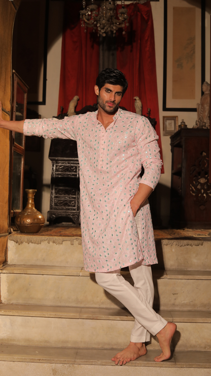 MR 87 Men’s Pure Chanderi Peach Kurta