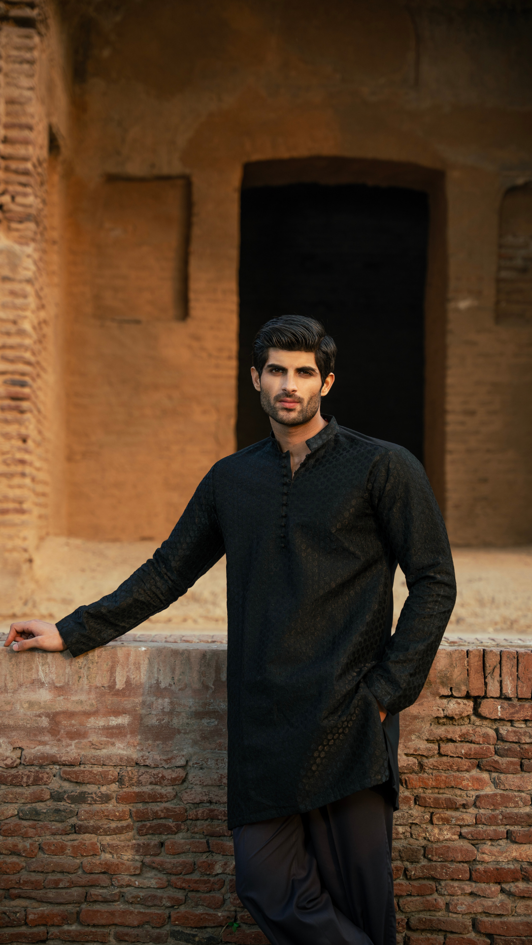 CK 742 Black Needlework Men Kurta