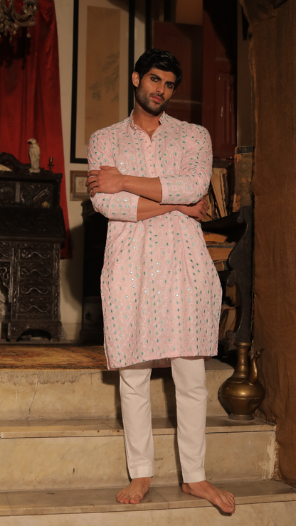 MR 87 Men’s Pure Chanderi Peach Kurta