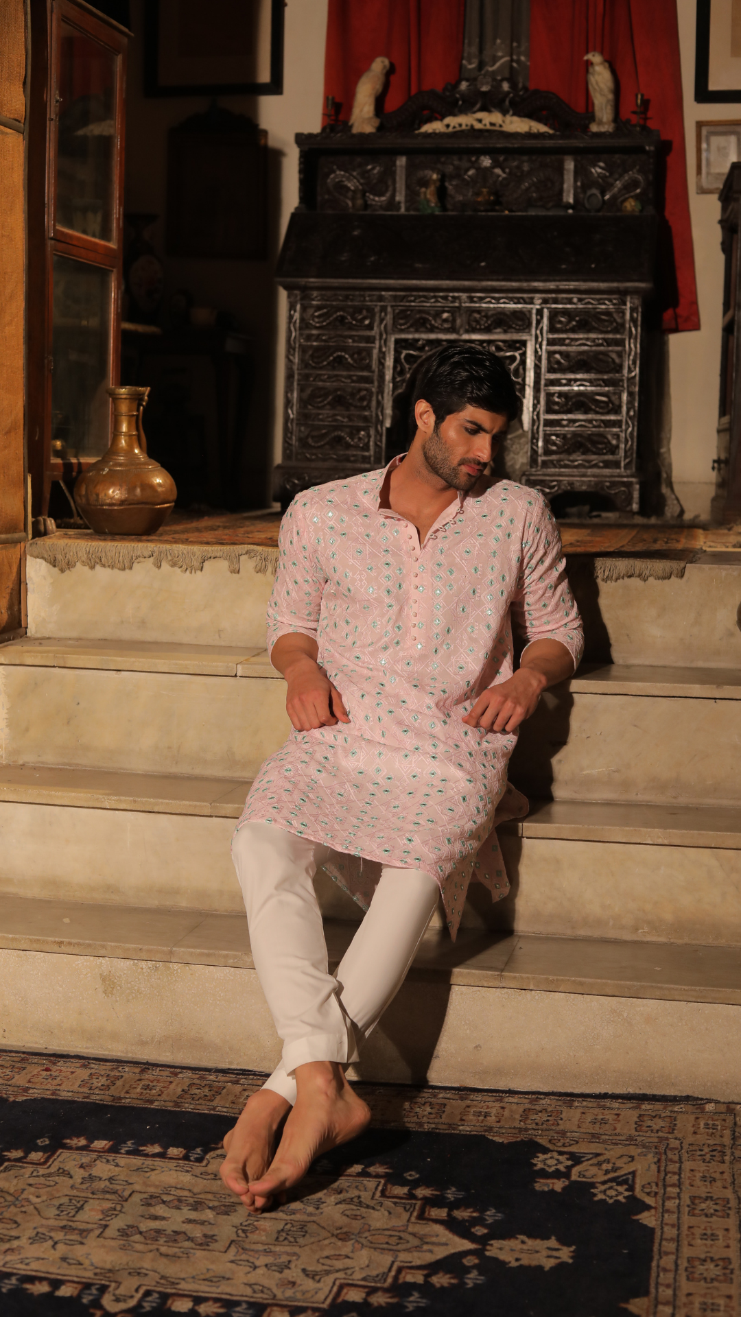 MR 87 Men’s Pure Chanderi Peach Kurta