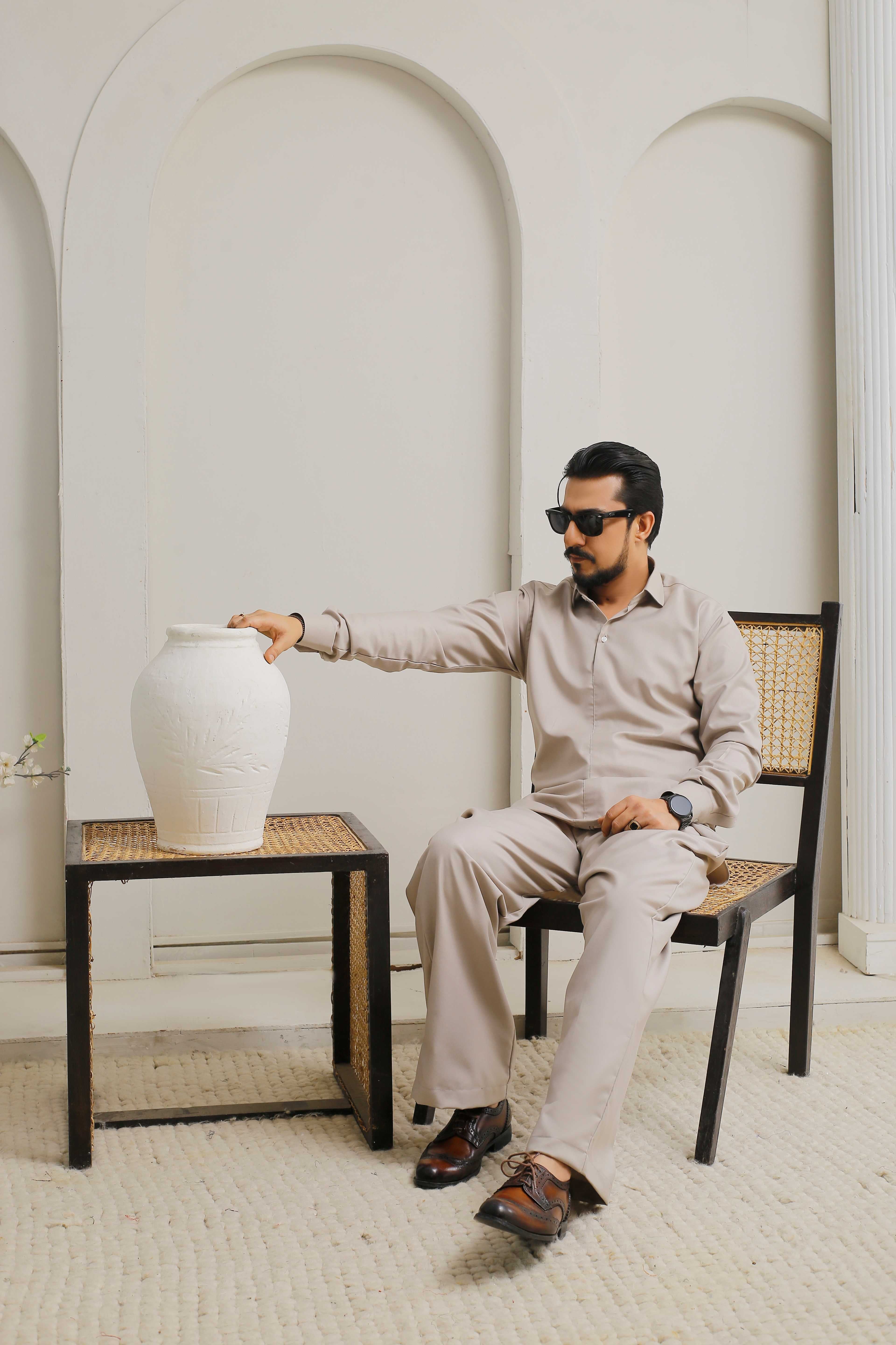 ER 804 Mid Beige Kurta Flap Cut Farshi