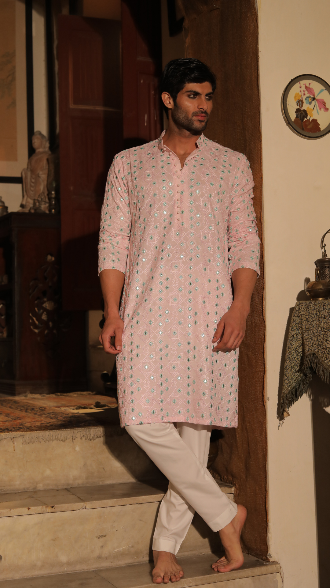 MR 87 Men’s Pure Chanderi Peach Kurta