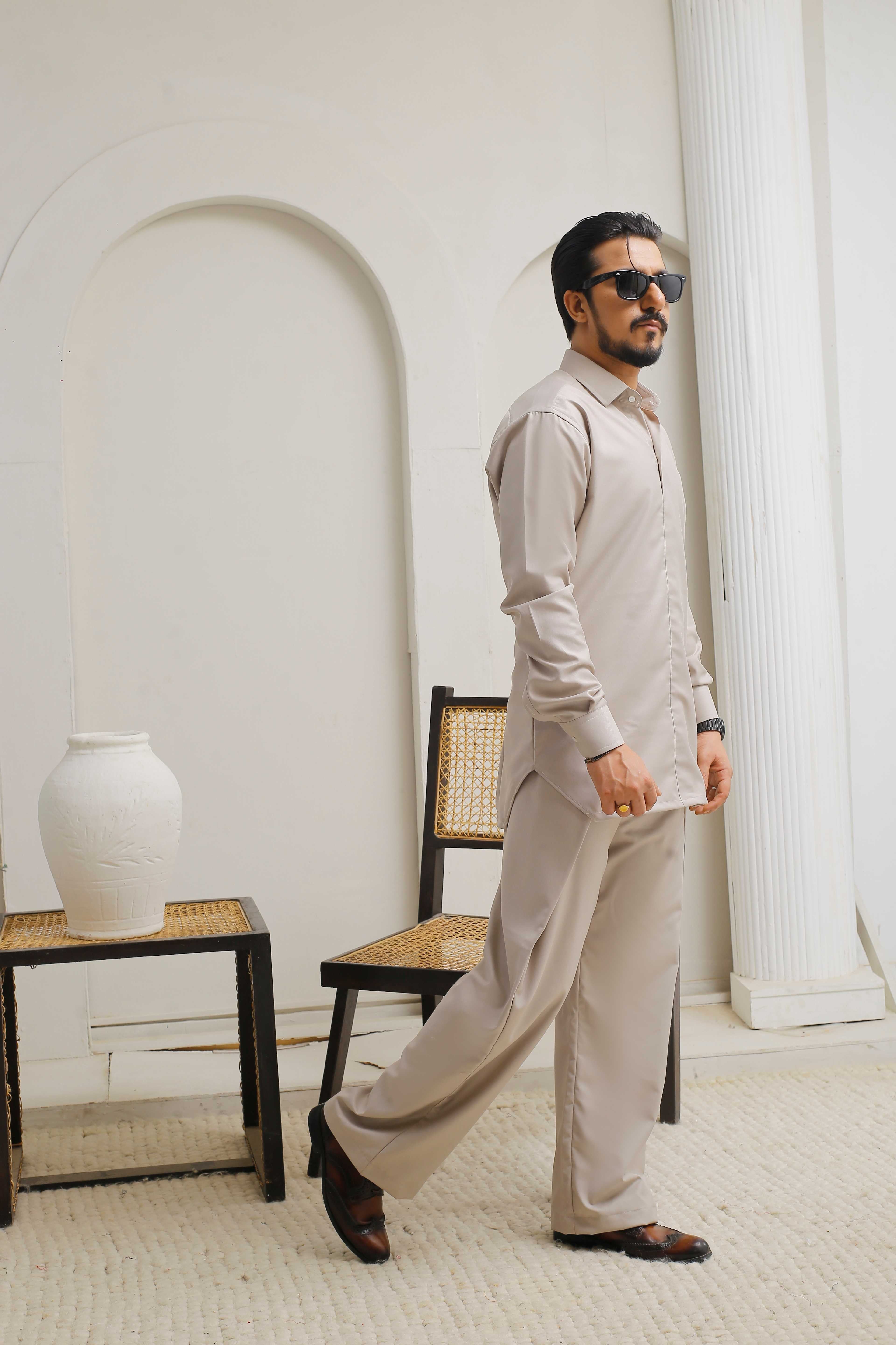 ER 804 Mid Beige Kurta Flap Cut Farshi